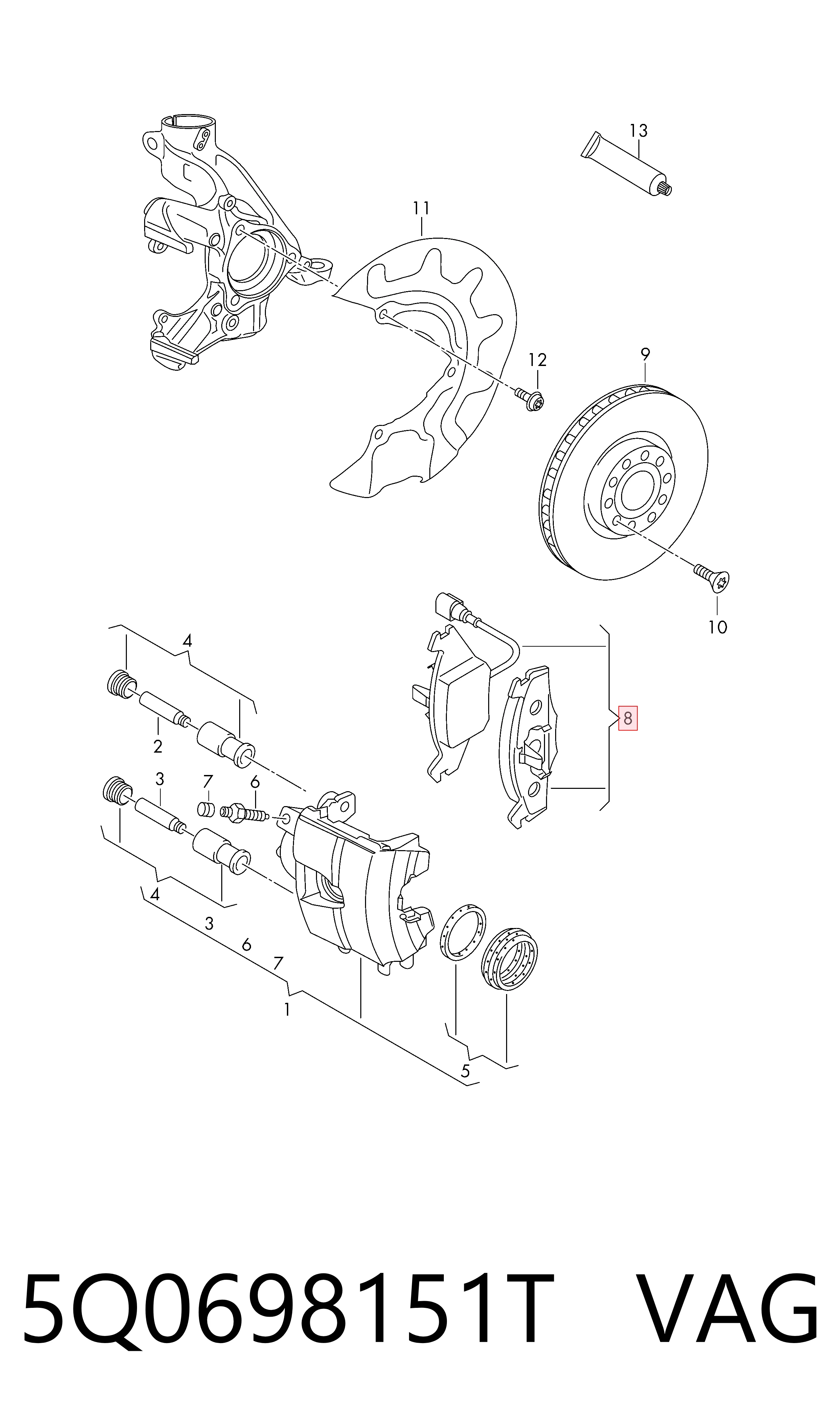 Гальмівні колодки VAG 5Q0698151T ціна, від 66.81 USD