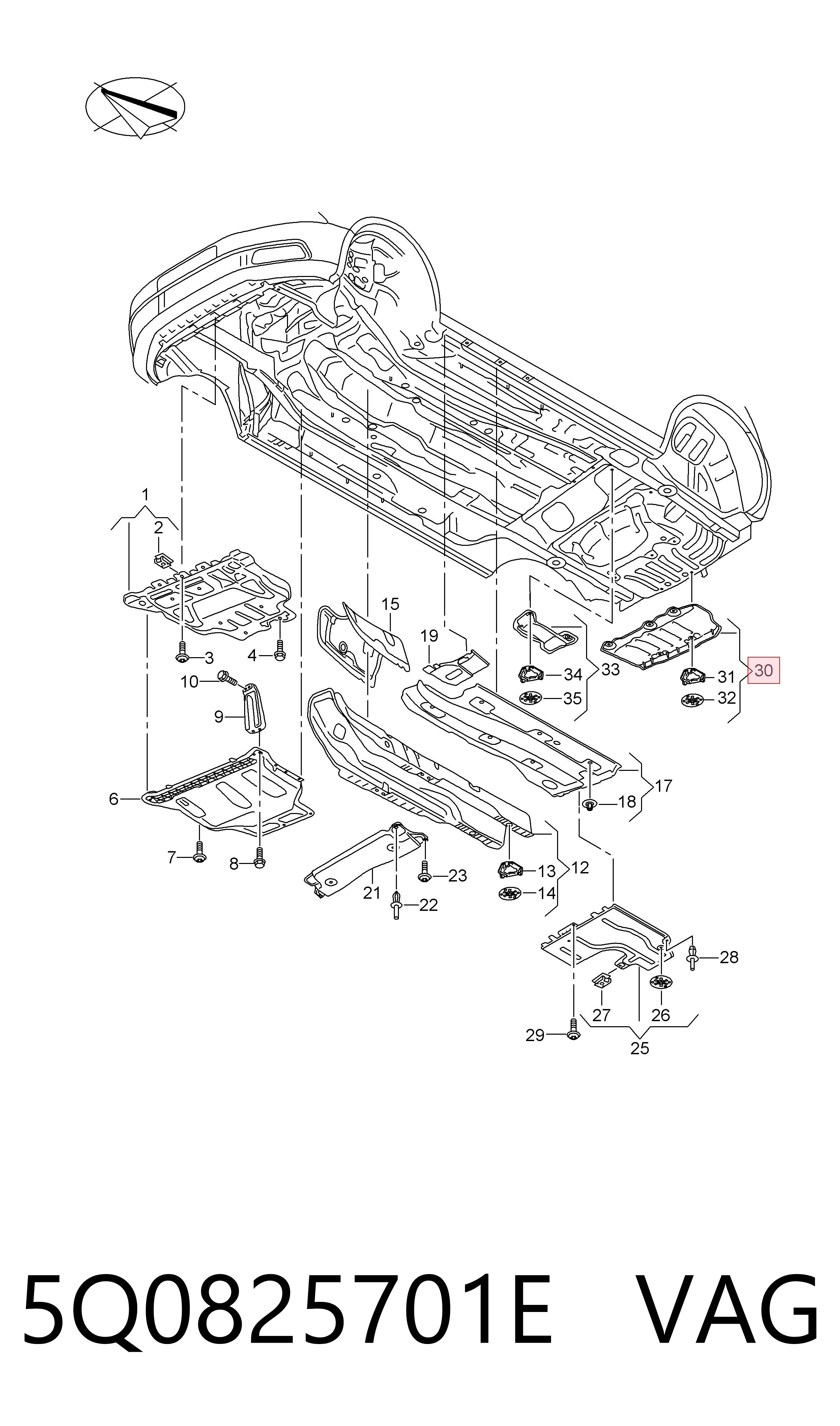 Захист днища, задній VAG 5Q0825701E ціна, від 24.07 USD