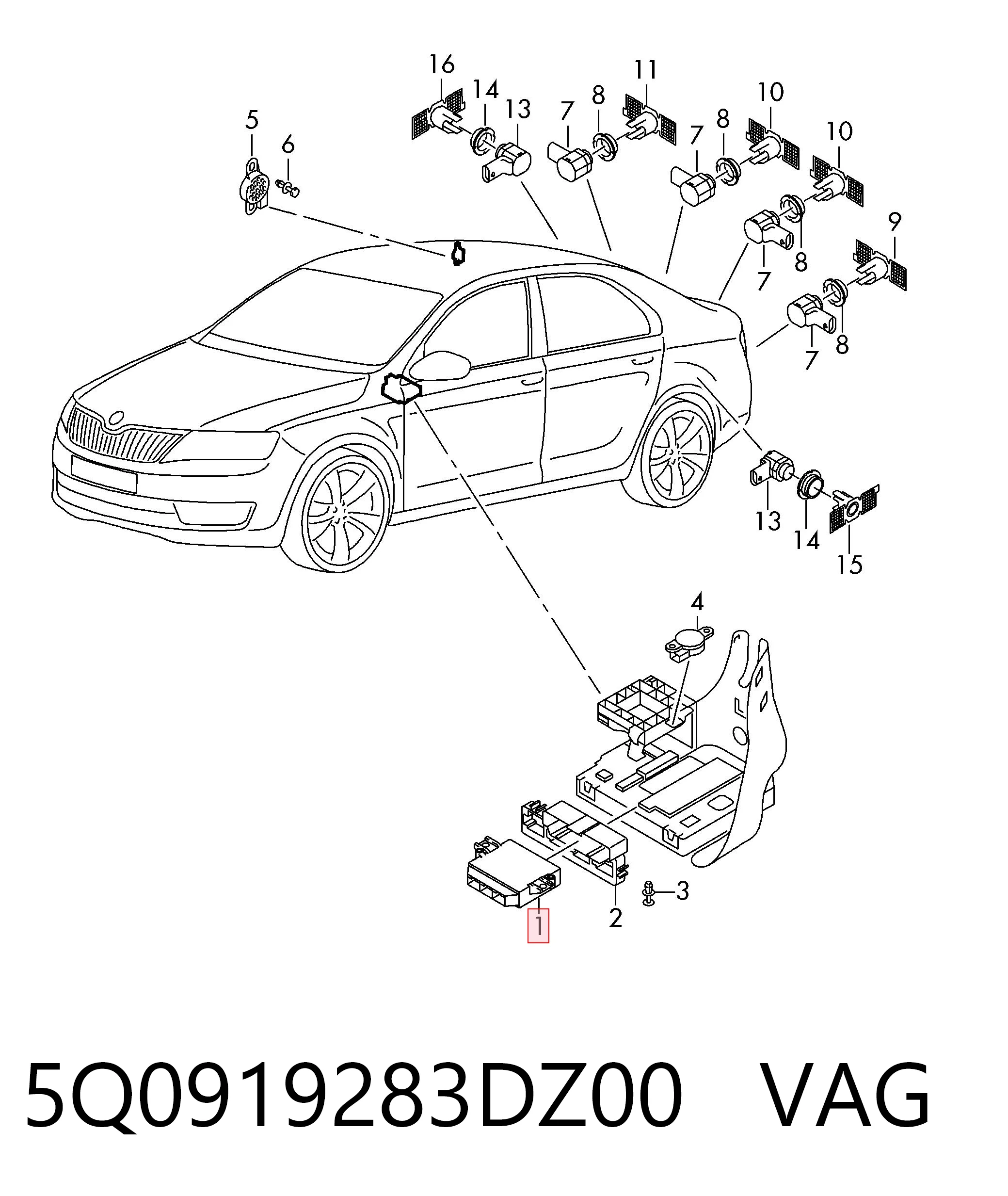 5Q0919283DZ00 VAG Модуль (блок ЕБУ) управління парктроніком