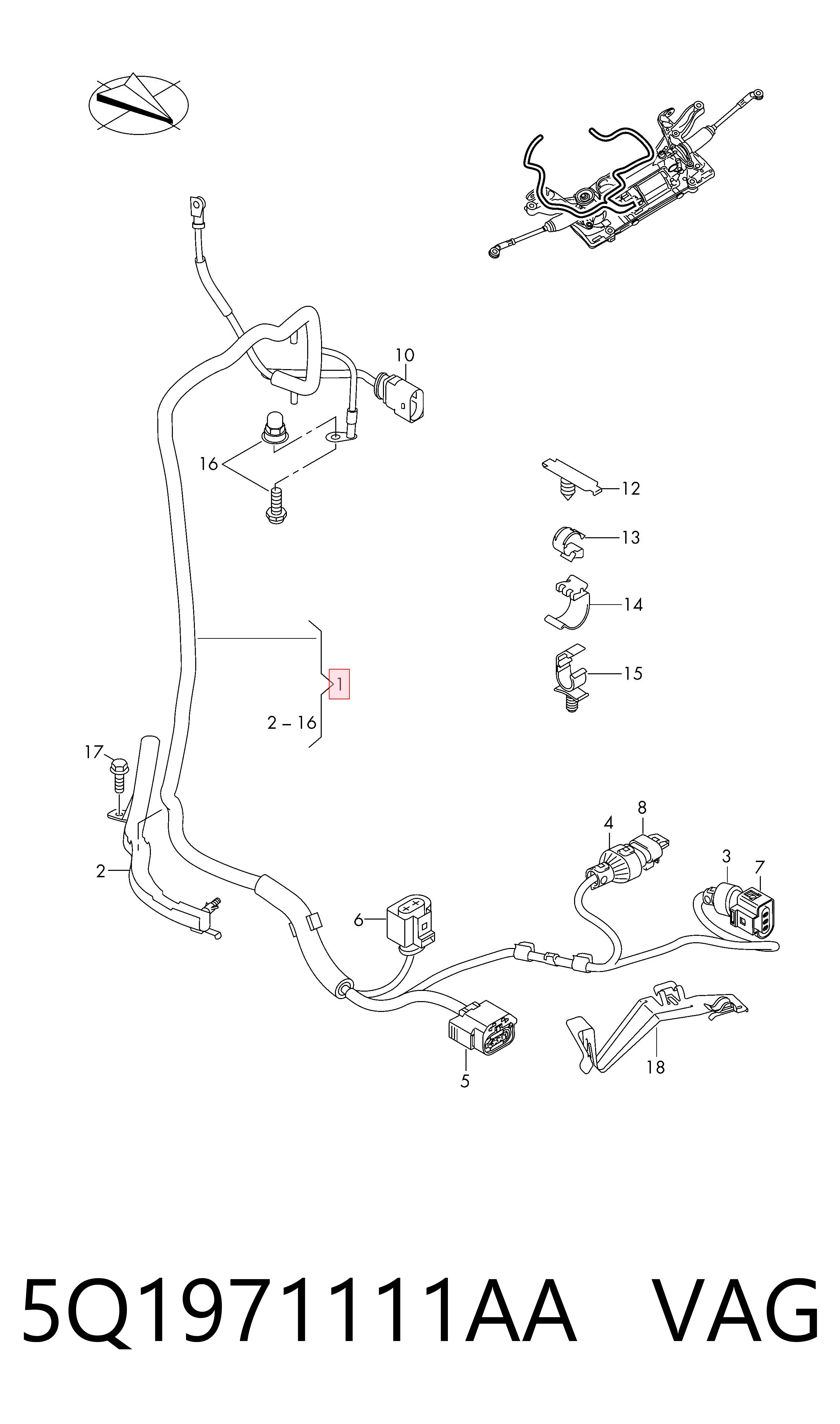 5Q1971111AA VAG Джгут дротів рульової рейки Servotronic