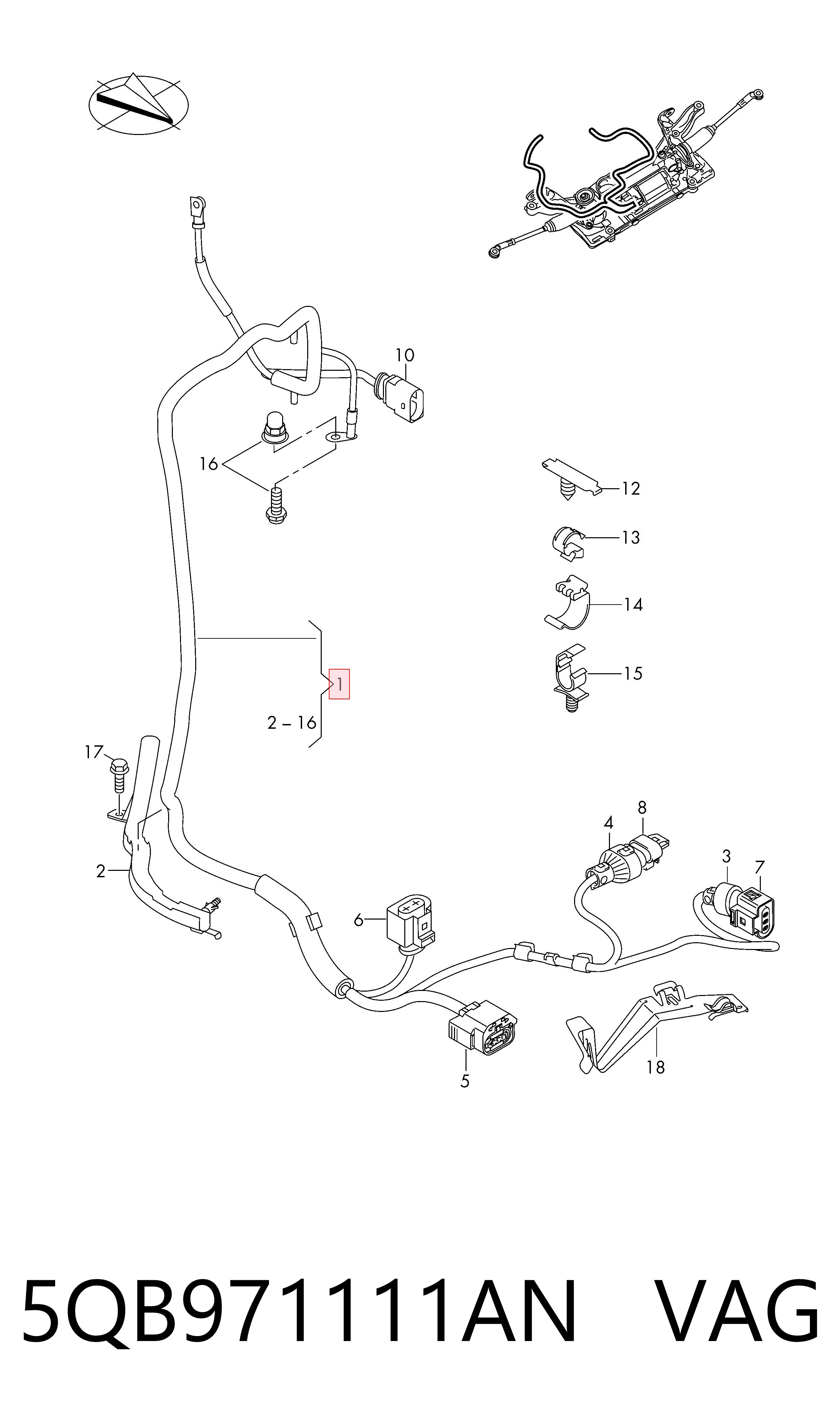 5QB971111AN VAG Джгут дротів рульової рейки Servotronic