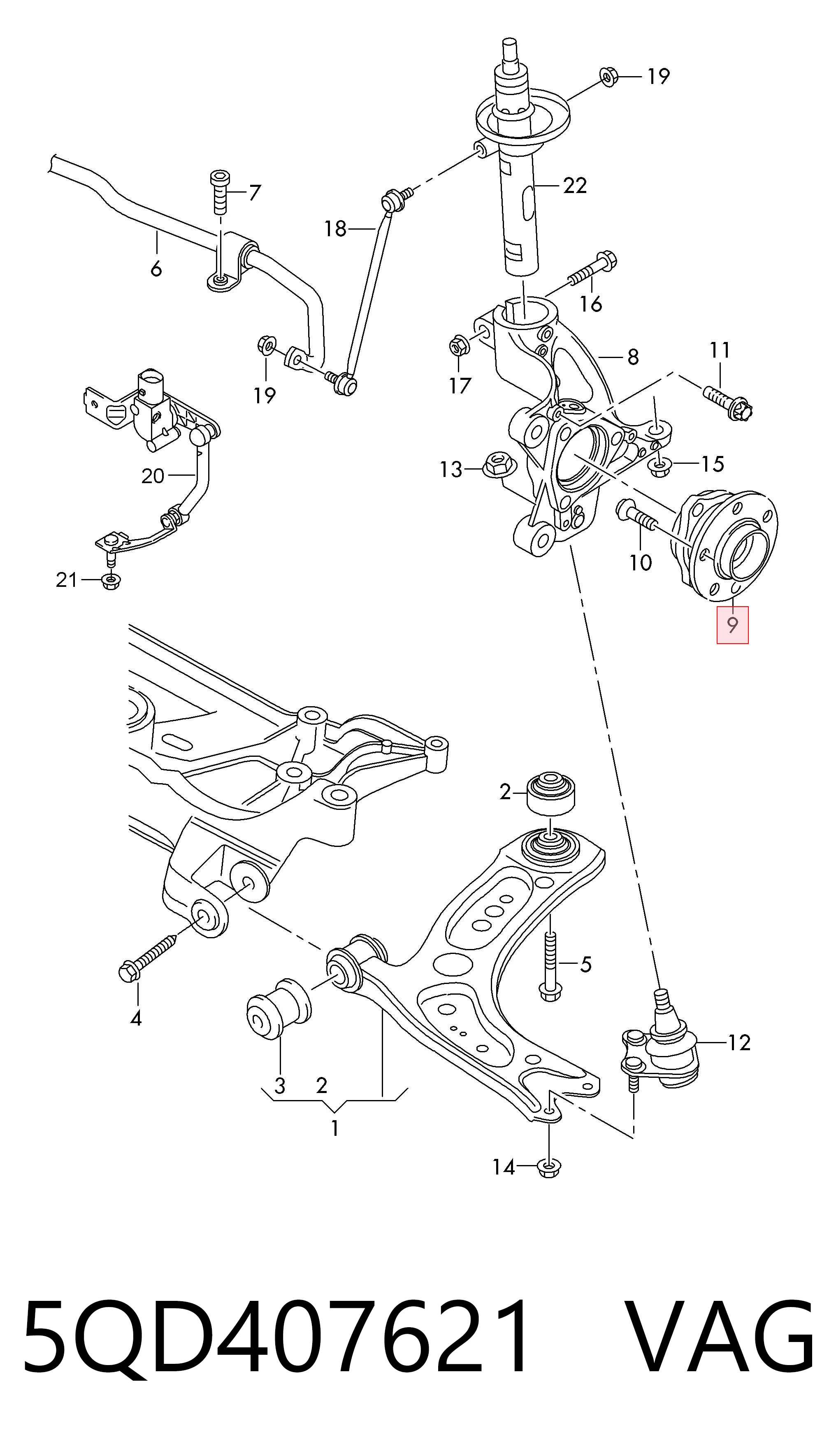 Купити 5QD407621 VAG Маточини передніх коліс