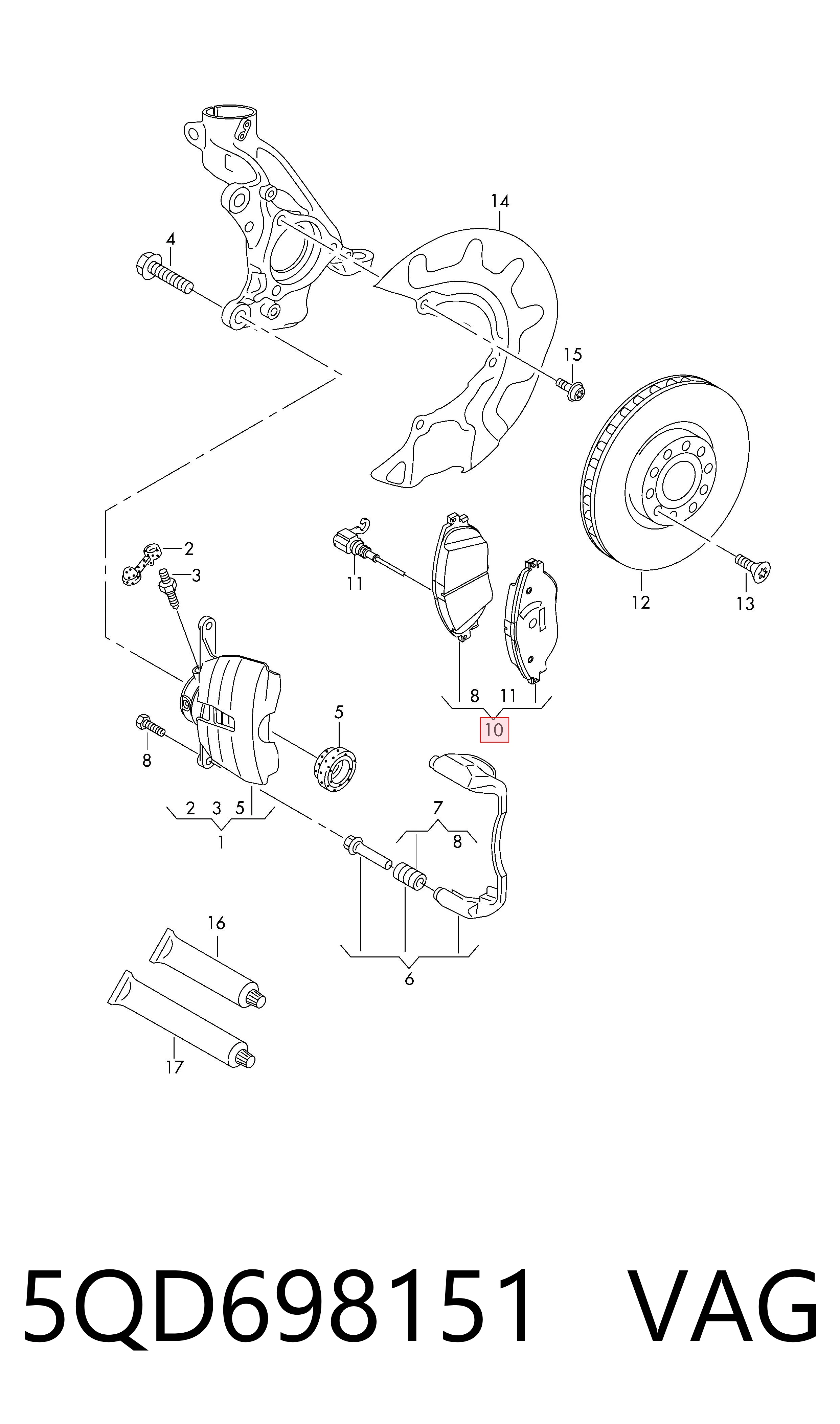 5QD698151 VAG Передні гальмівні колодки