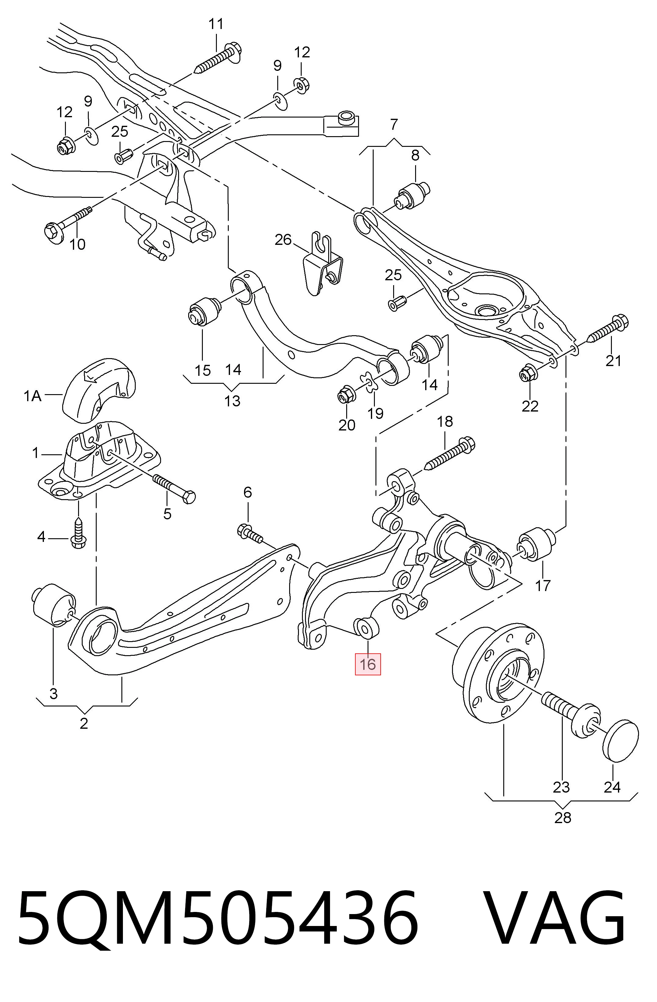 5QM505436 VAG Цапфа поворотна права