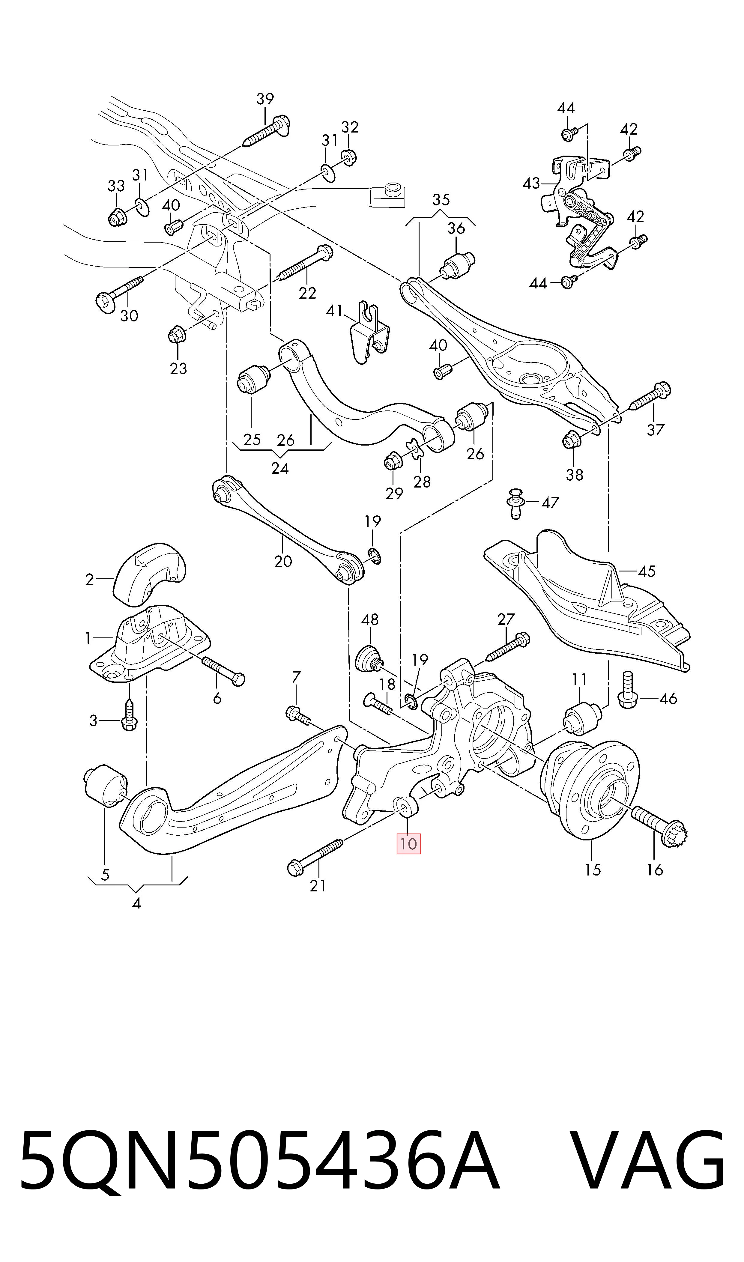 5QN505436A VAG Цапфа поворотна права