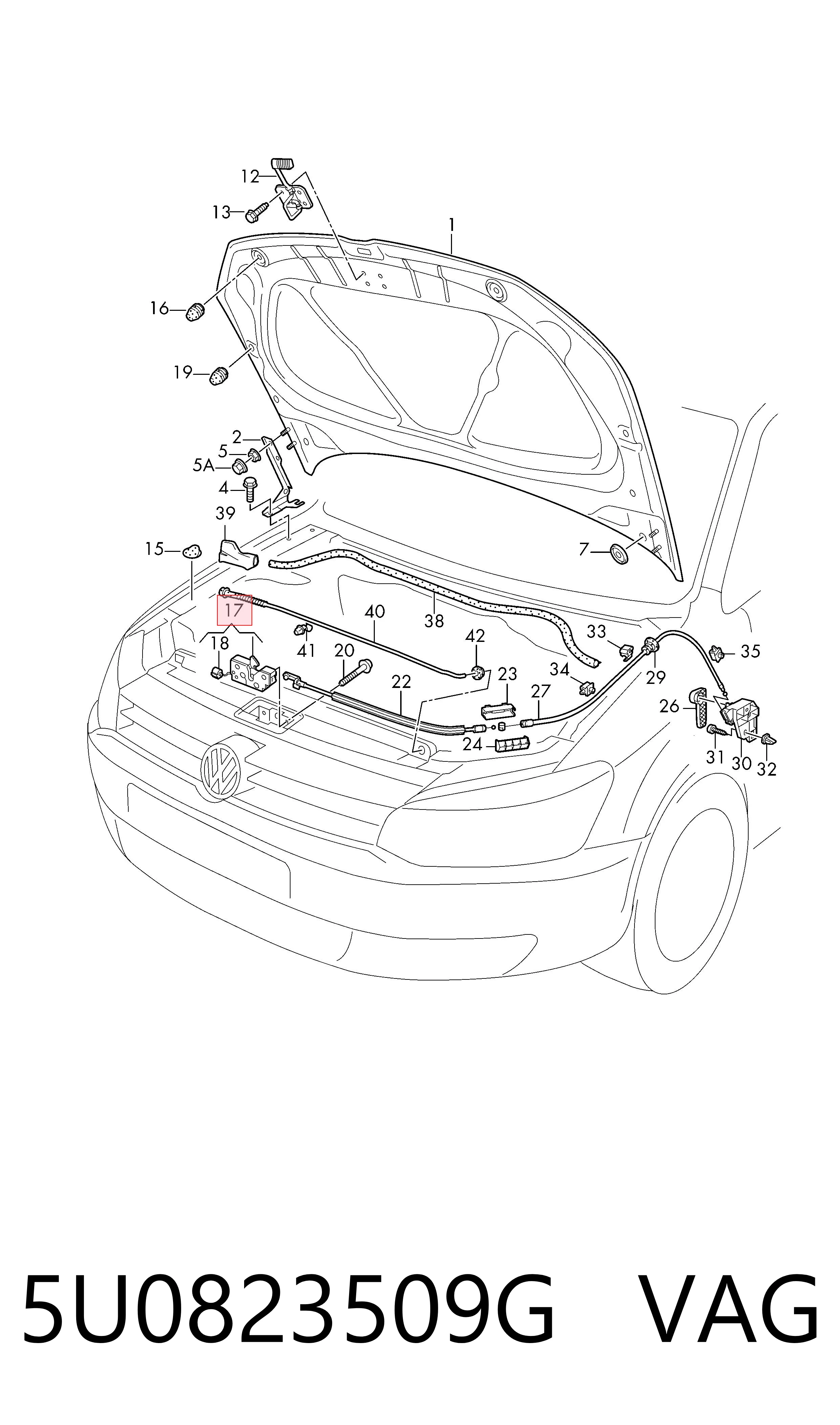 Запор капота (замок і привід замка капота) на Volkswagen Polo V 6R1, 6C1