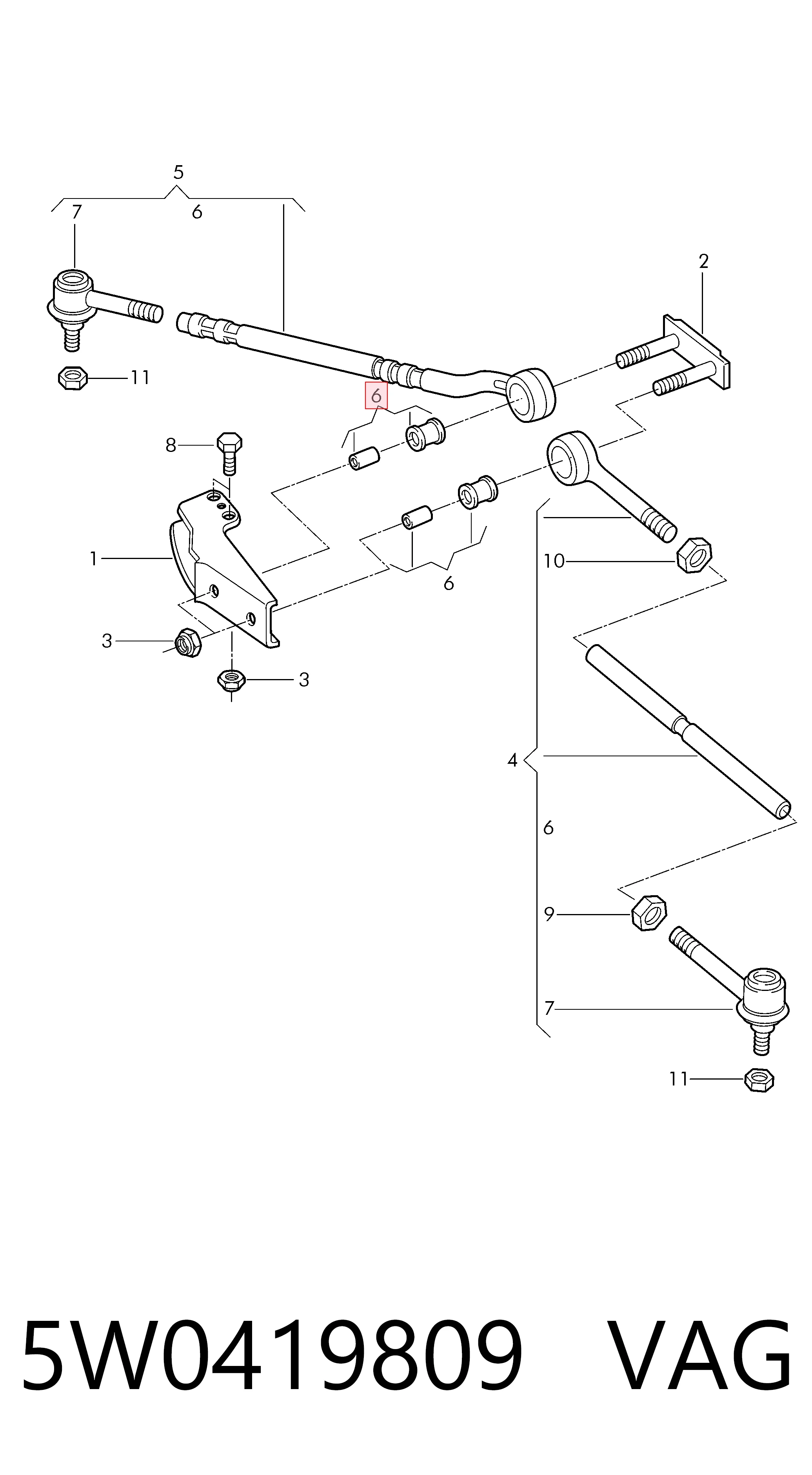 Подушка рульової тяги VAG 5W0419809 ціна, від 7.53 USD