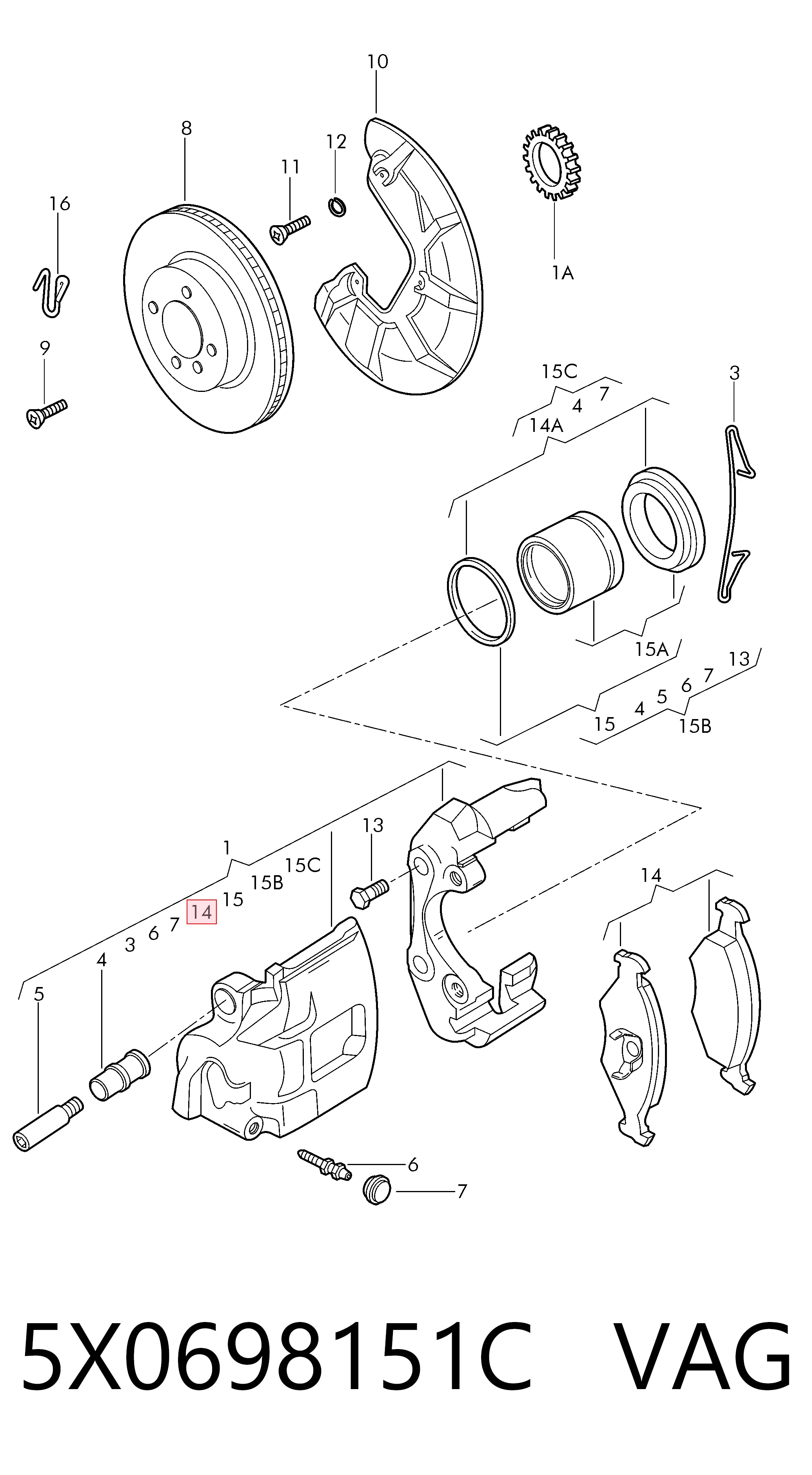 Гальмівні колодки VAG 5X0698151C ціна, від 30.99 USD