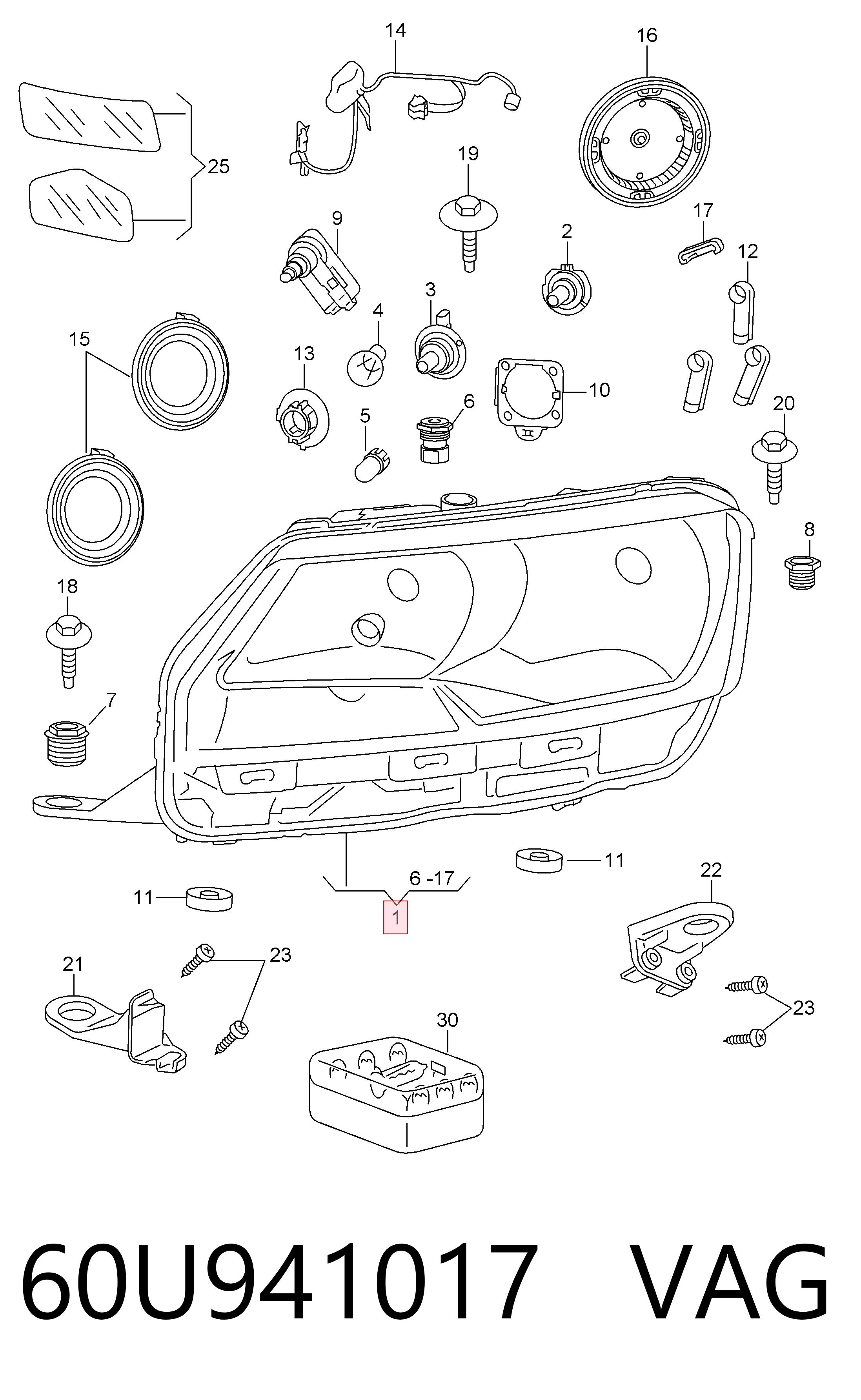 60U941017 VAG Фара дальнього світла в зборі