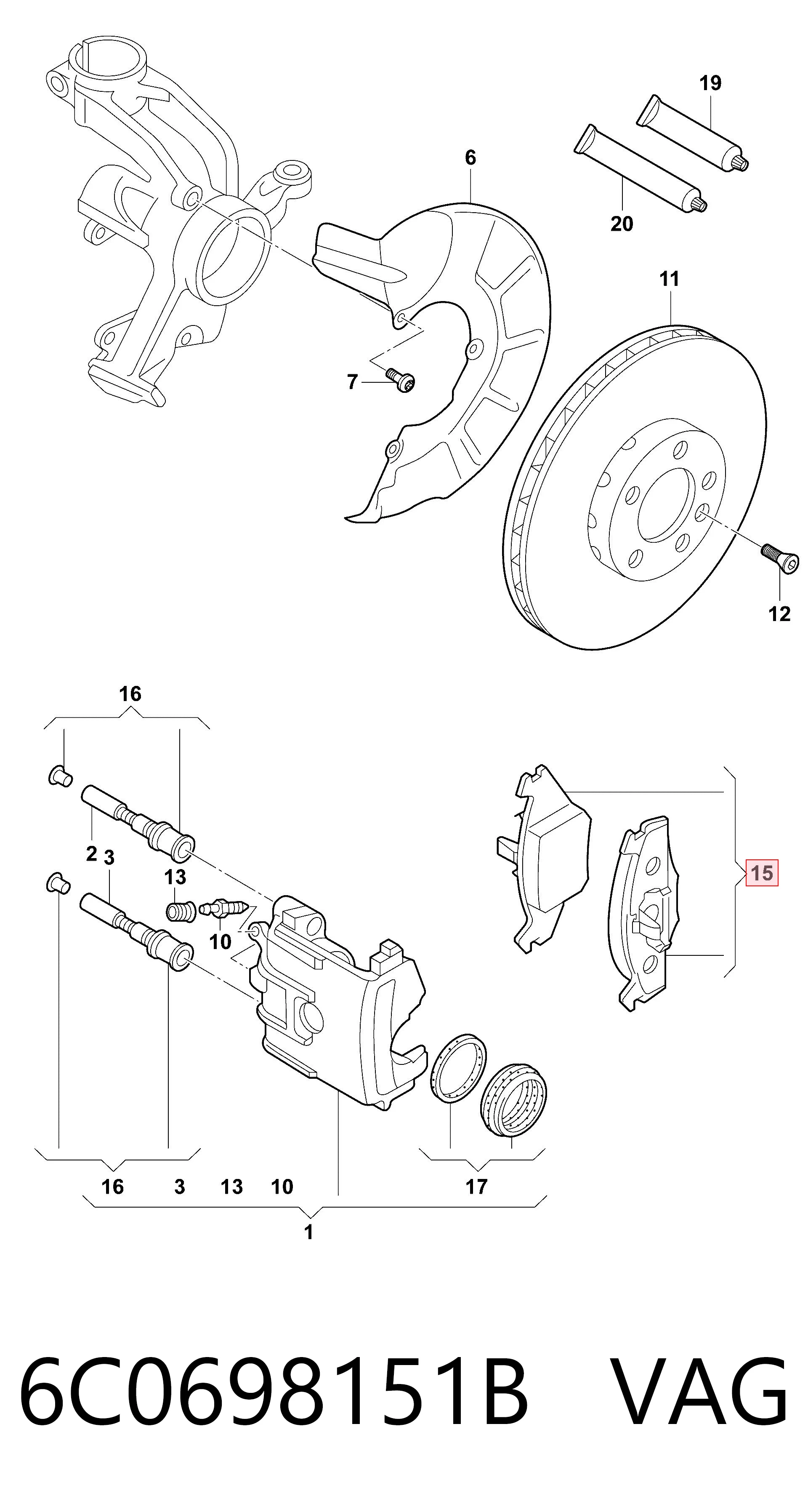 6C0698151B VAG Передні гальмівні колодки