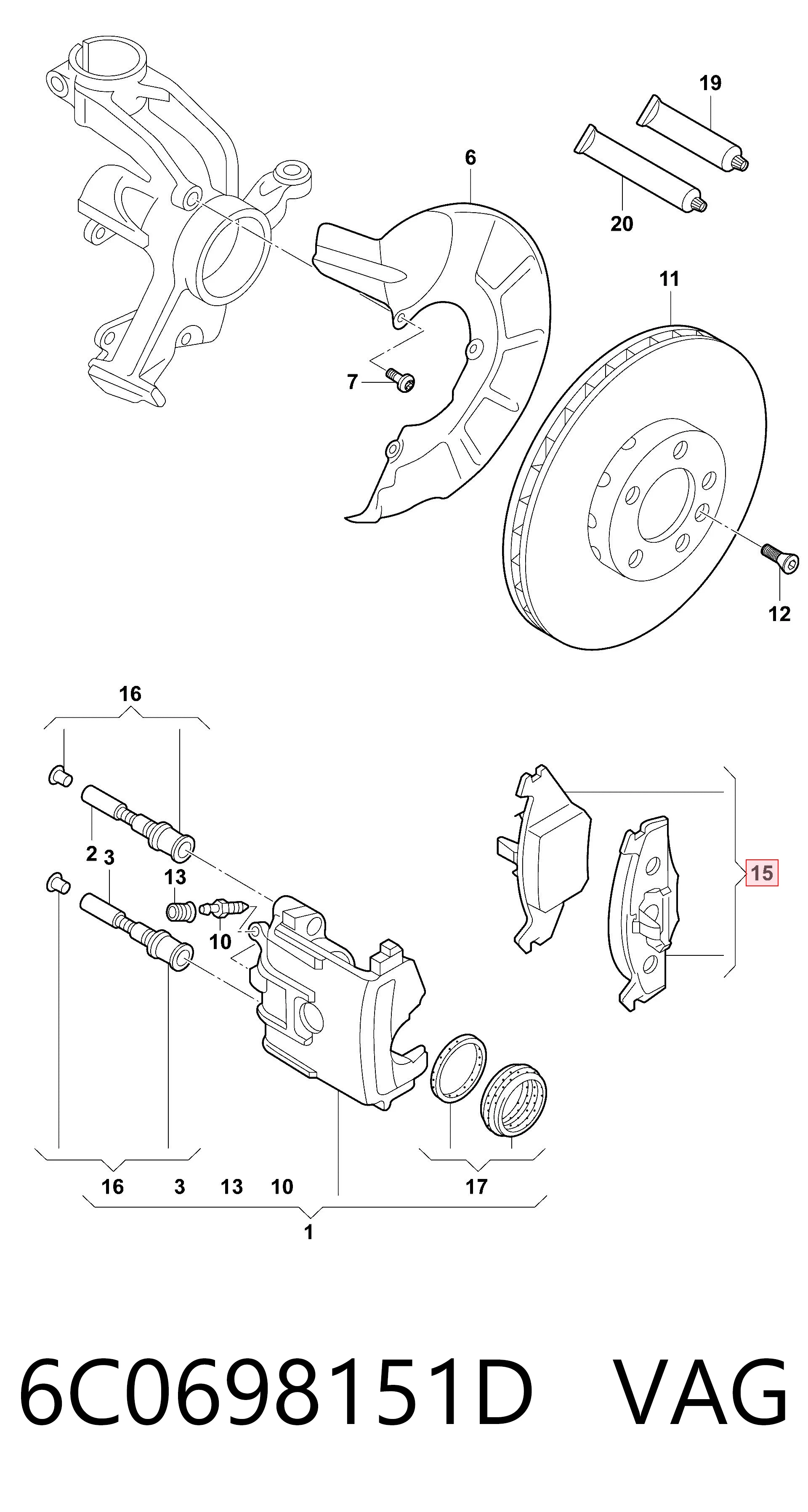 6C0698151D VAG Передні гальмівні колодки