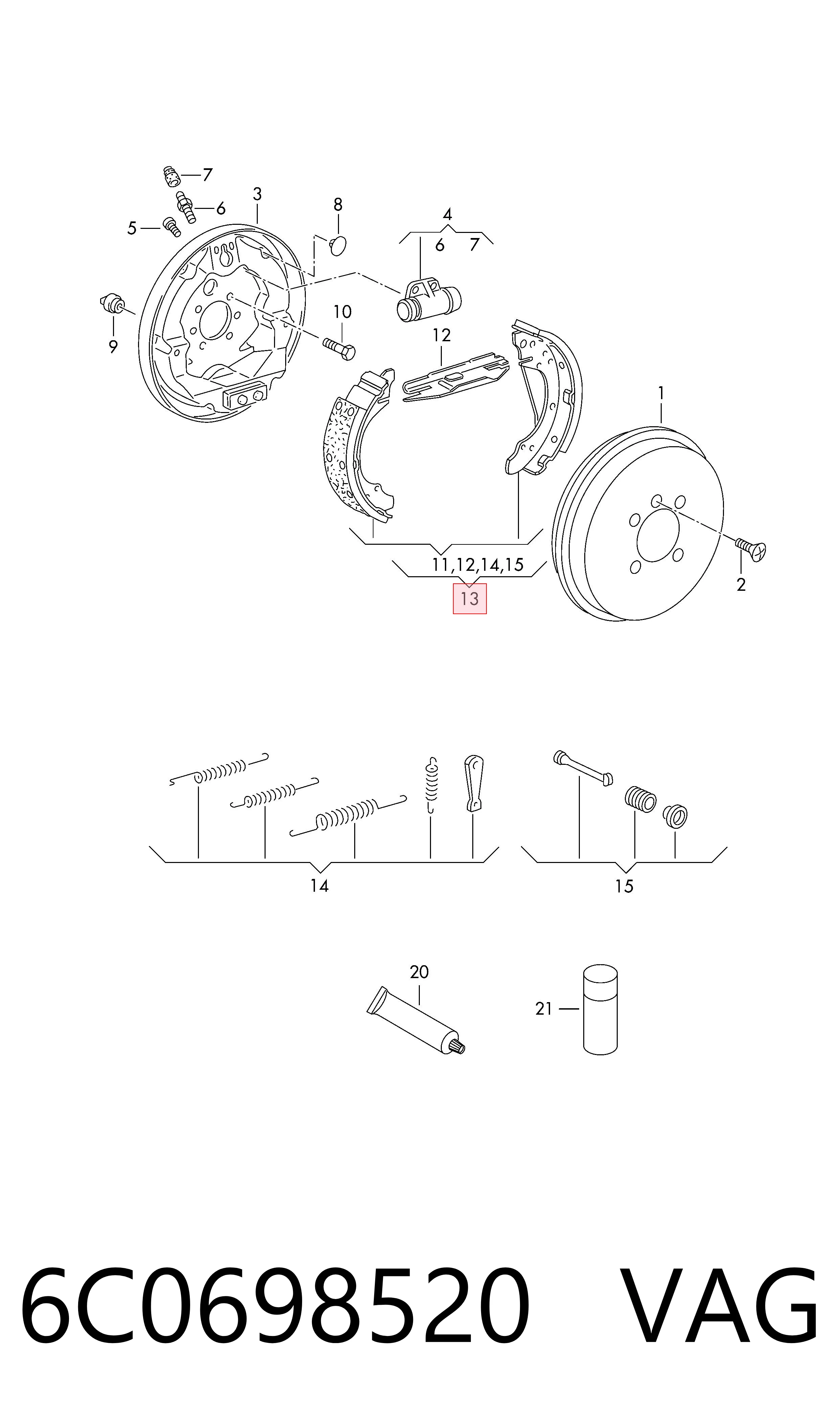 Колодки гальмові задні, барабанні VAG 6C0698520 ціна, від 18.83 USD