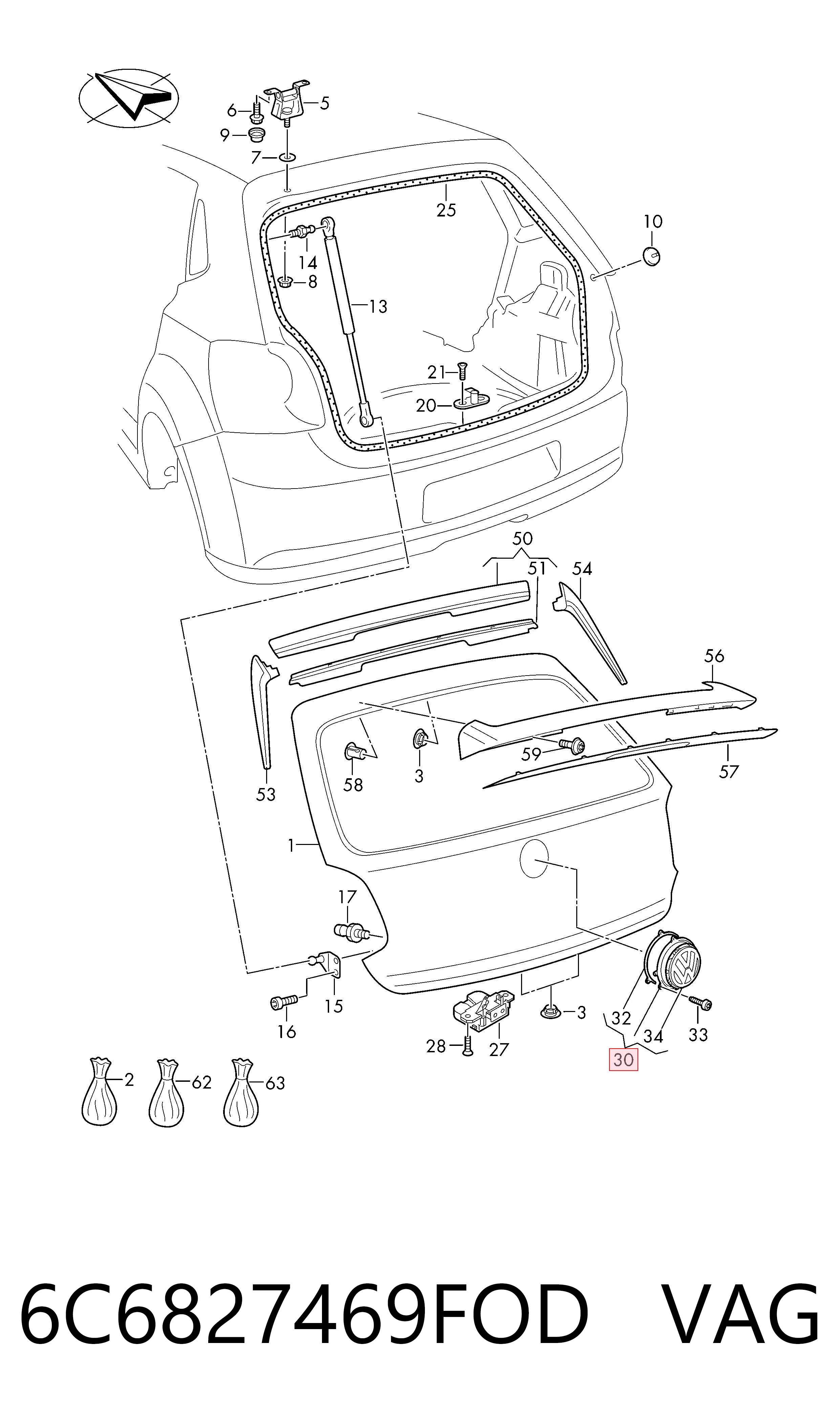 Купити 6C6827469FOD VAG Кнопка приводу замка задніх 3/5 дверей (ляди)