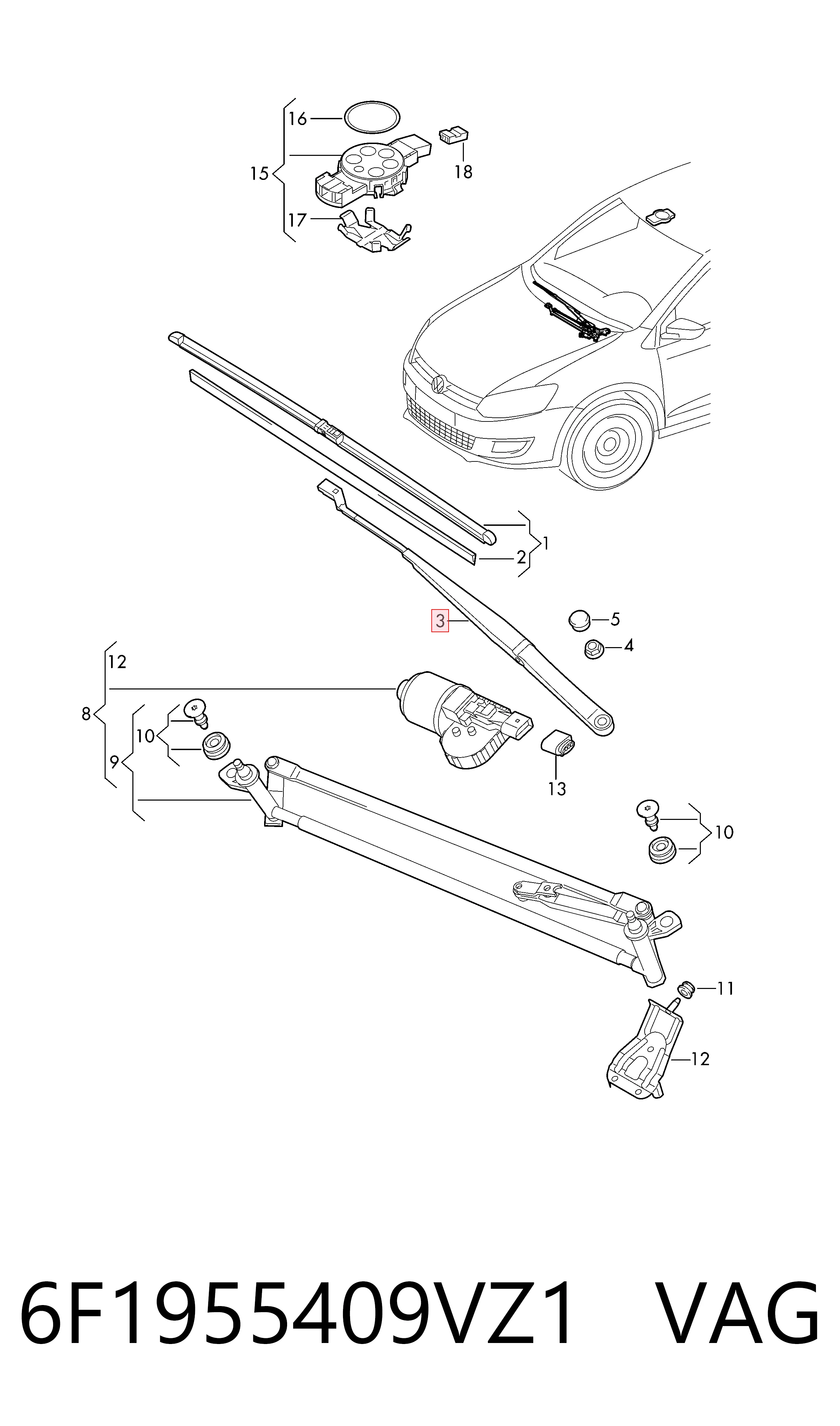 Ричаг двірника на Seat Ibiza V KJ1, KJG
