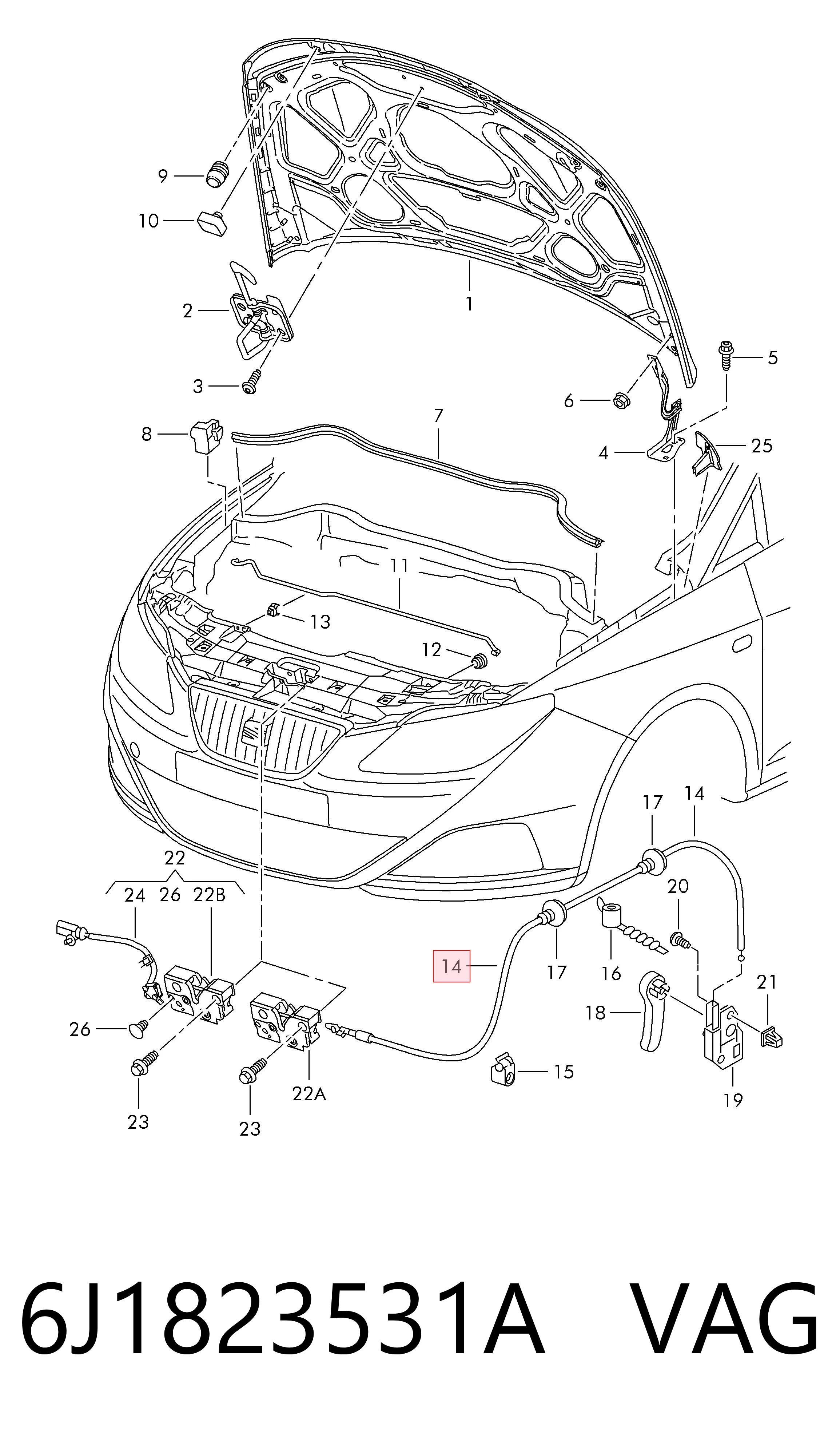 Трос замка капота на Seat Ibiza IV 6J5, 6P1