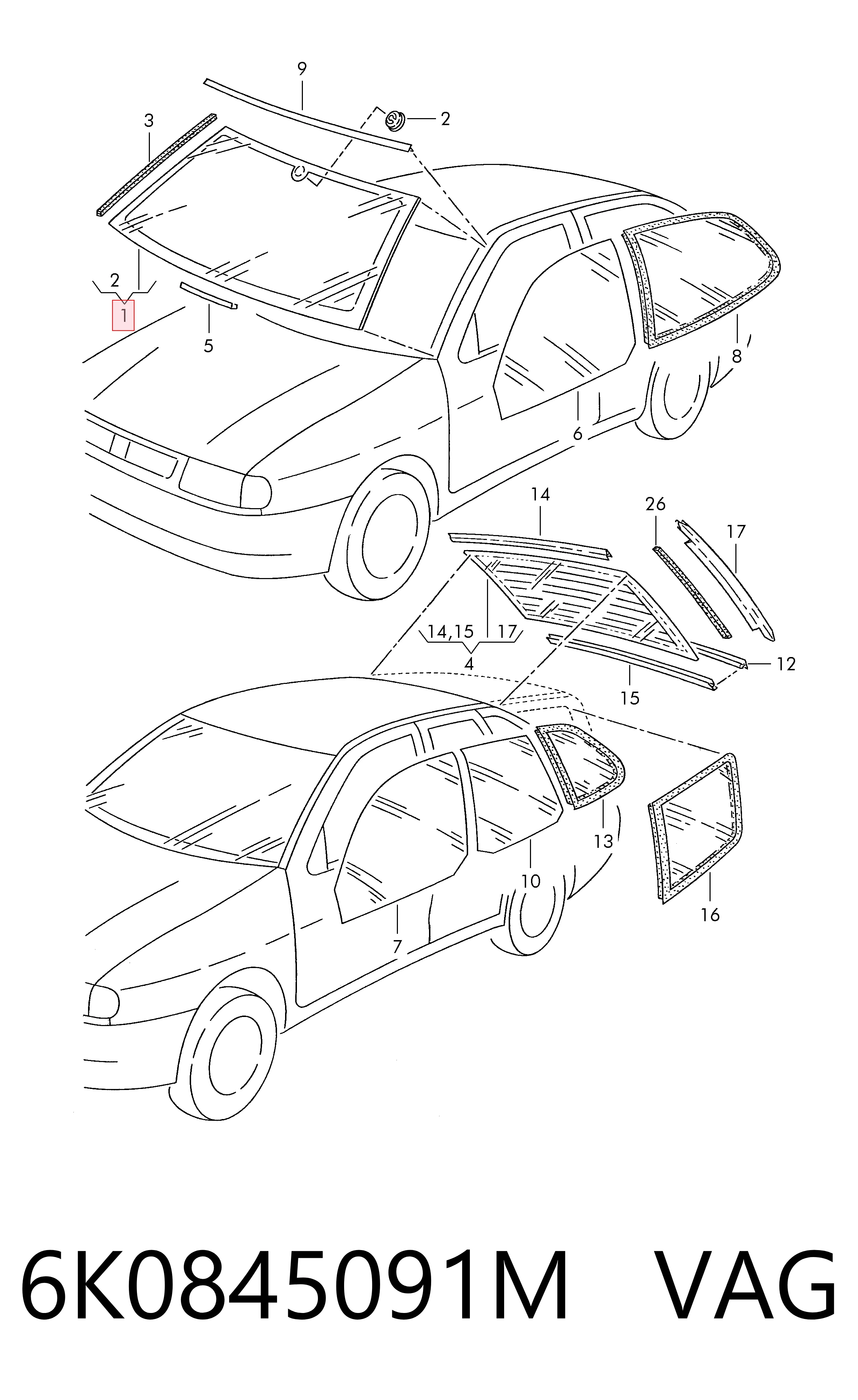 Автомобільне скло на Volkswagen Polo III 6KV2