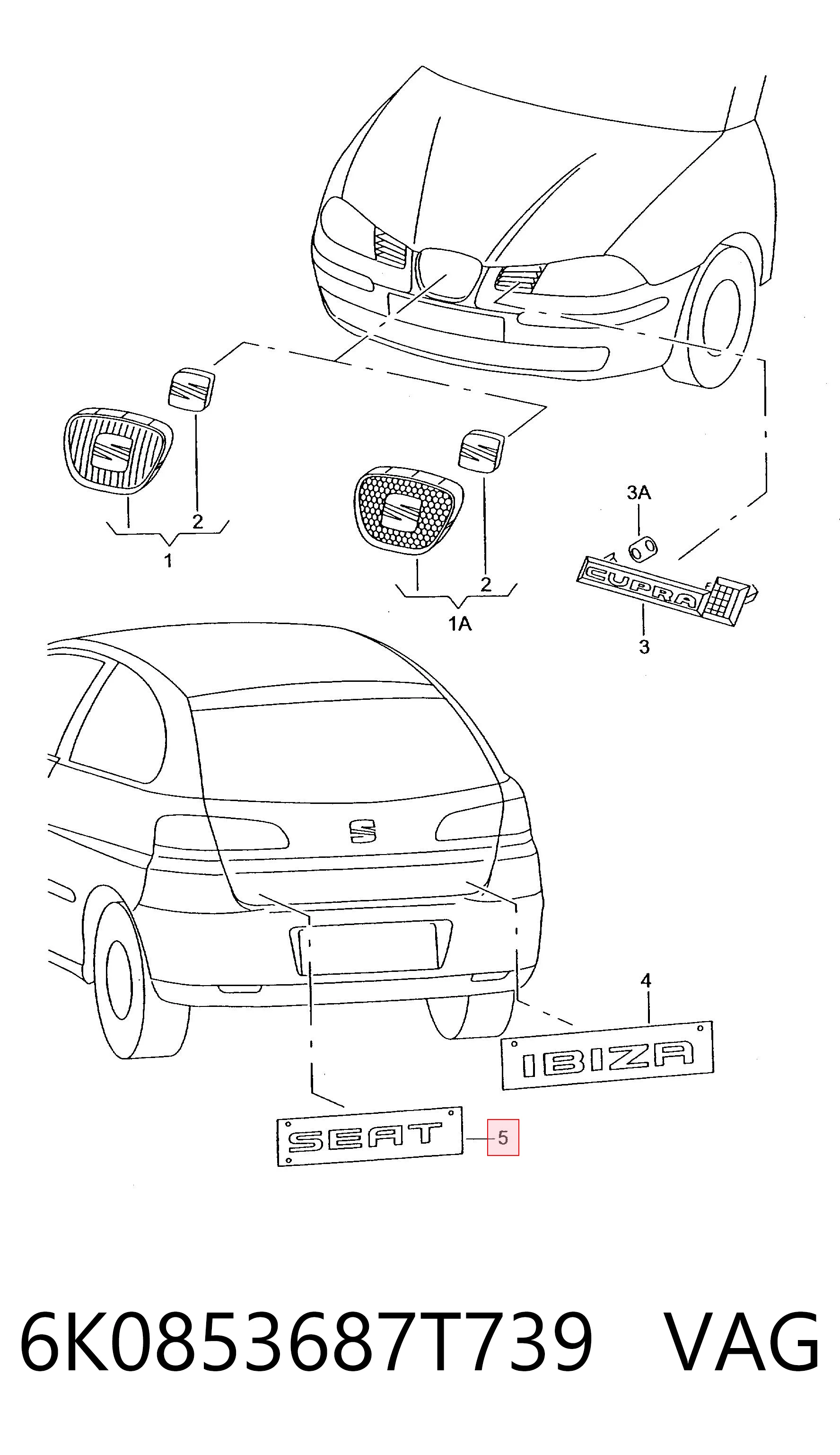 Емблема кришки багажника, фірмовий значок Seat Ibiza 3 6L1