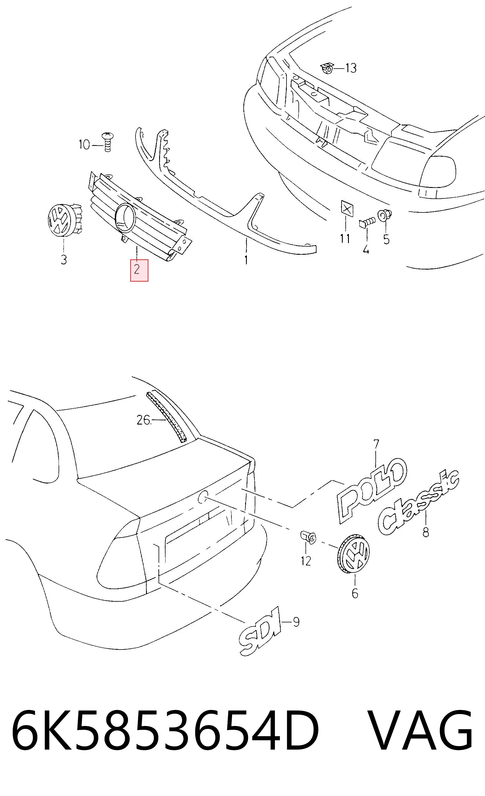 Решітка радіатора на Volkswagen Polo III 6KV2