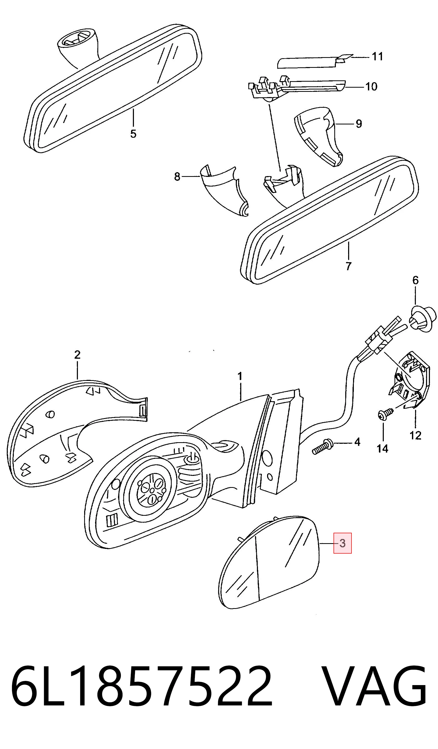6L1857522REF VAG Дзеркальний елемент правий