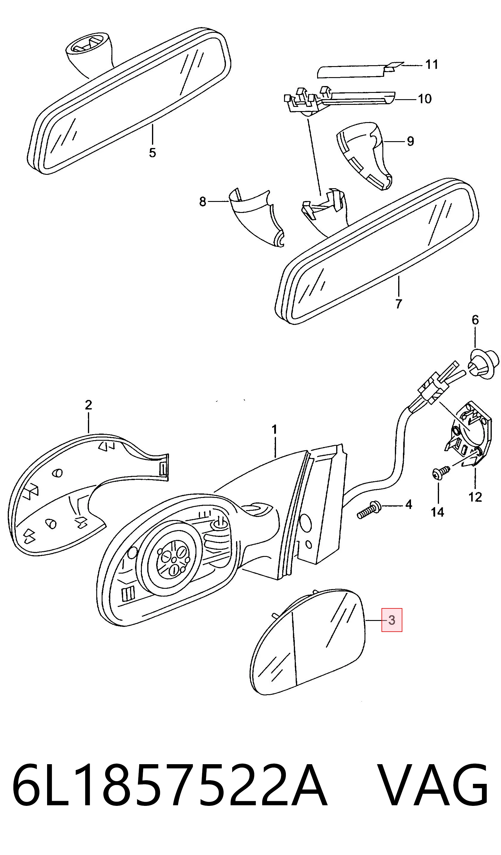 Дзеркальний елемент дзеркала заднього виду, правого SV10771 Magneti Marelli