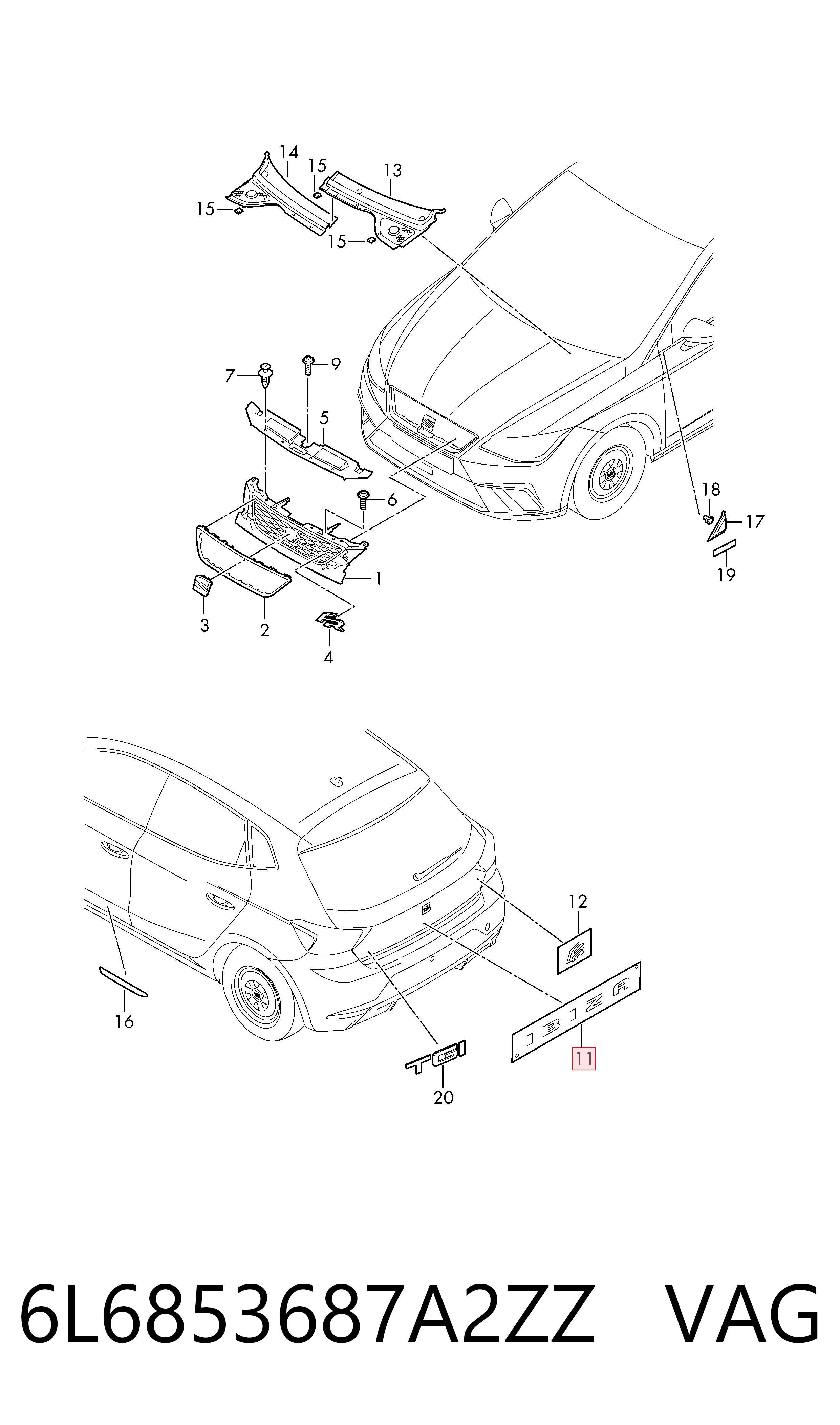 Емблема кришки багажника, фірмовий значок на Seat Ibiza IV 6J5, 6P1