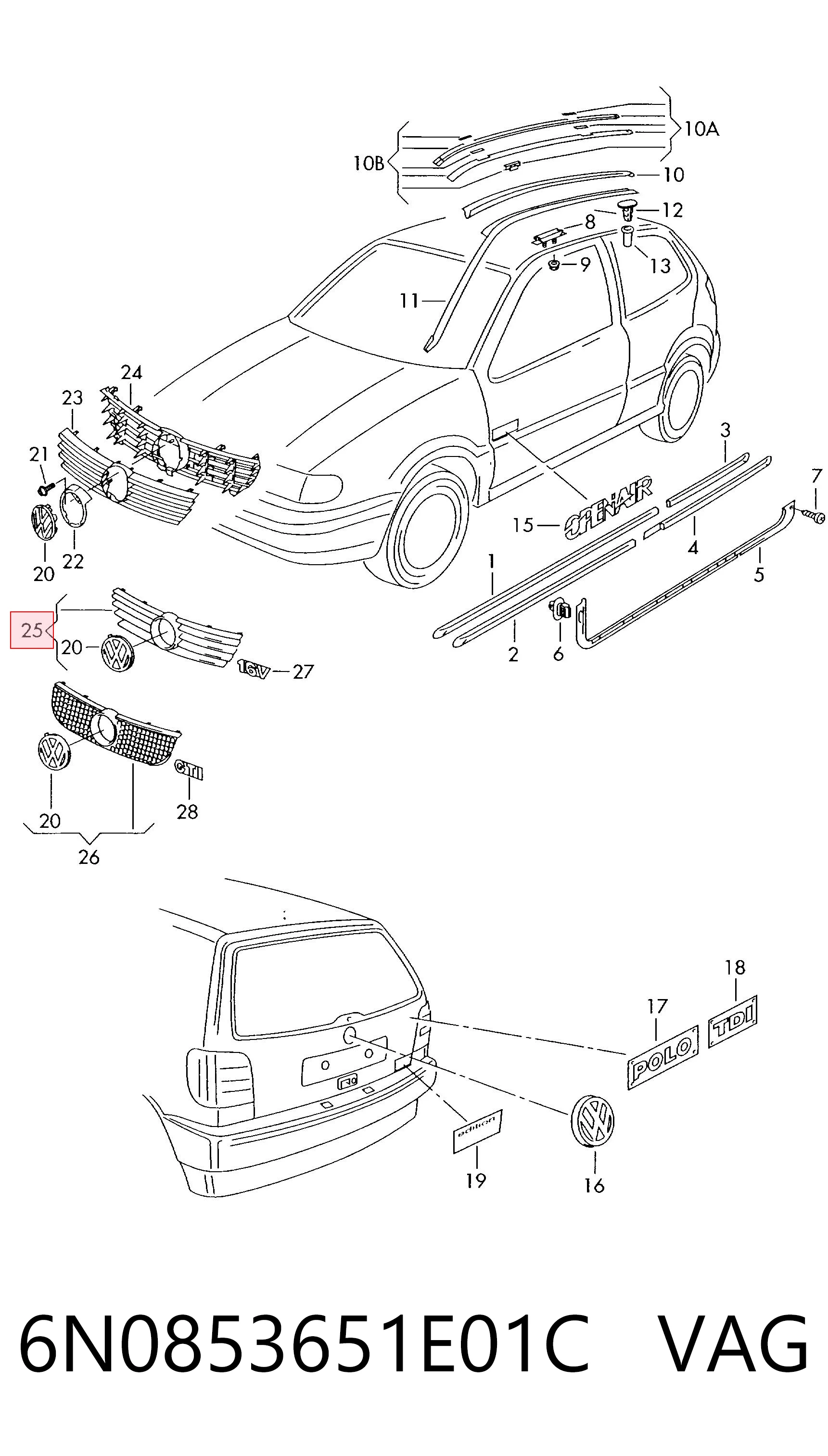 Решітка радіатора на Volkswagen Polo III 6N2