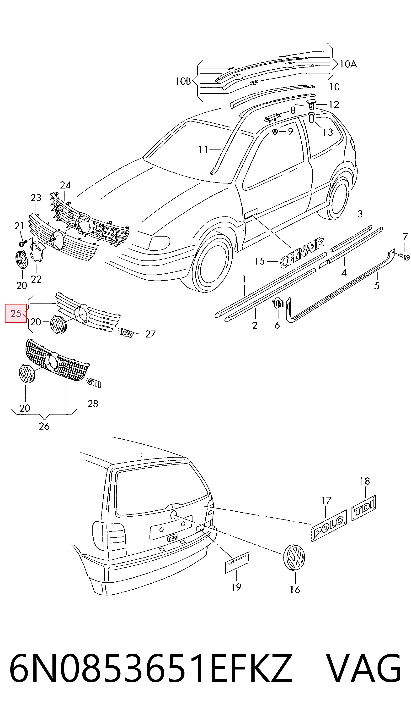 Купити Решітка радіатора Volkswagen Polo III 6N2
