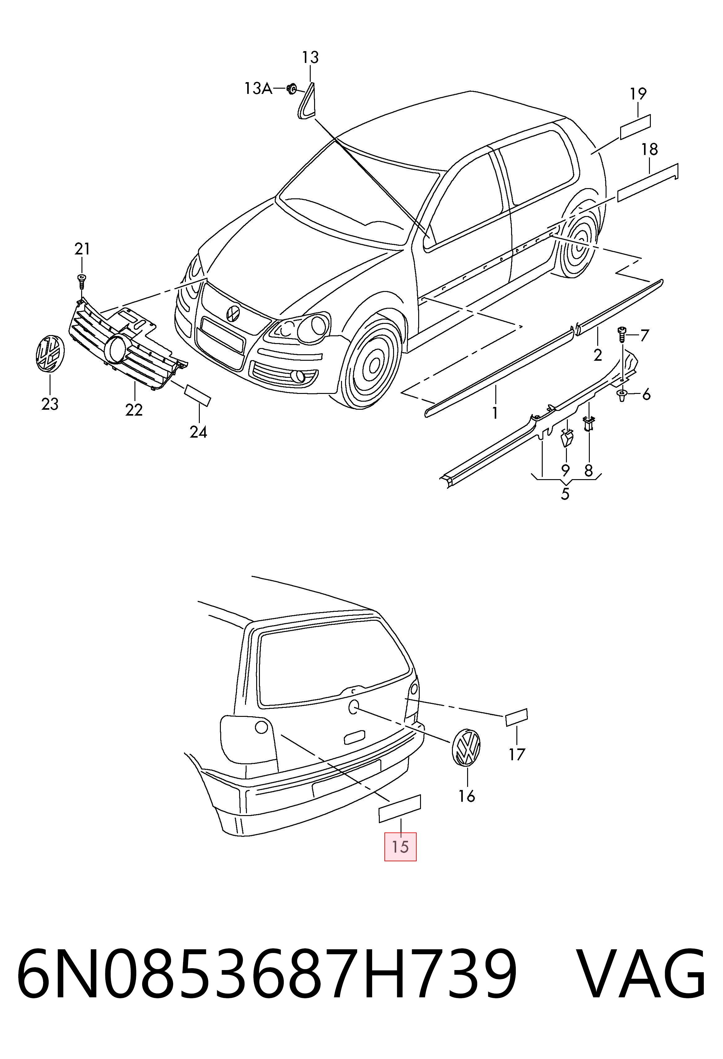 6N0853687H739 VAG Емблема кришки багажника, фірмовий значок