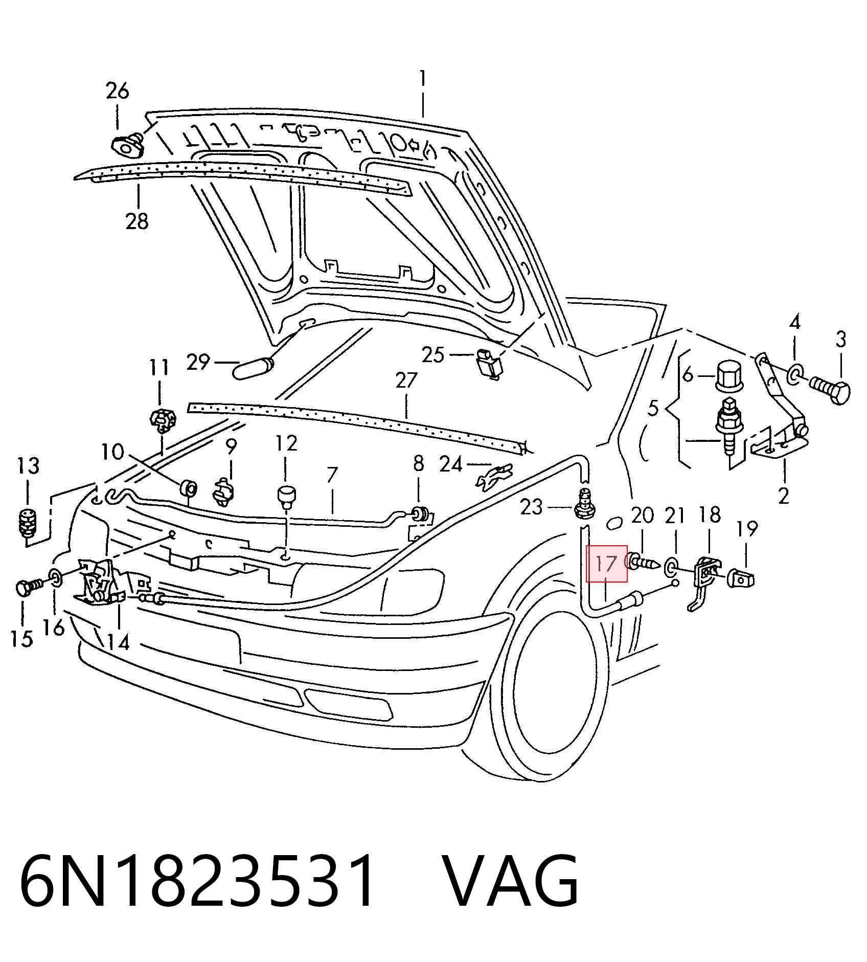  Трос капота Volkswagen Polo 4