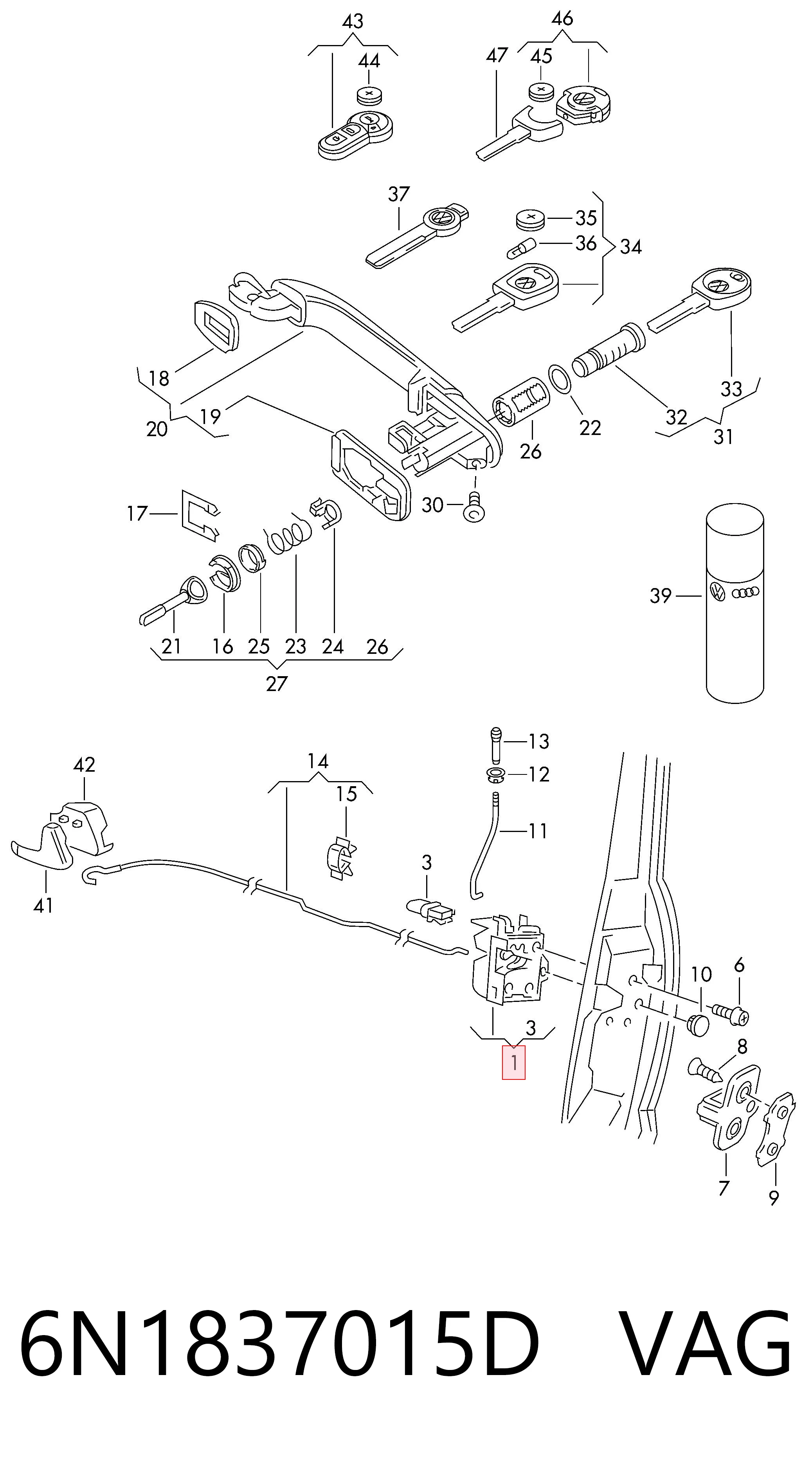Замок водійських дверей на Volkswagen Polo III 6N2