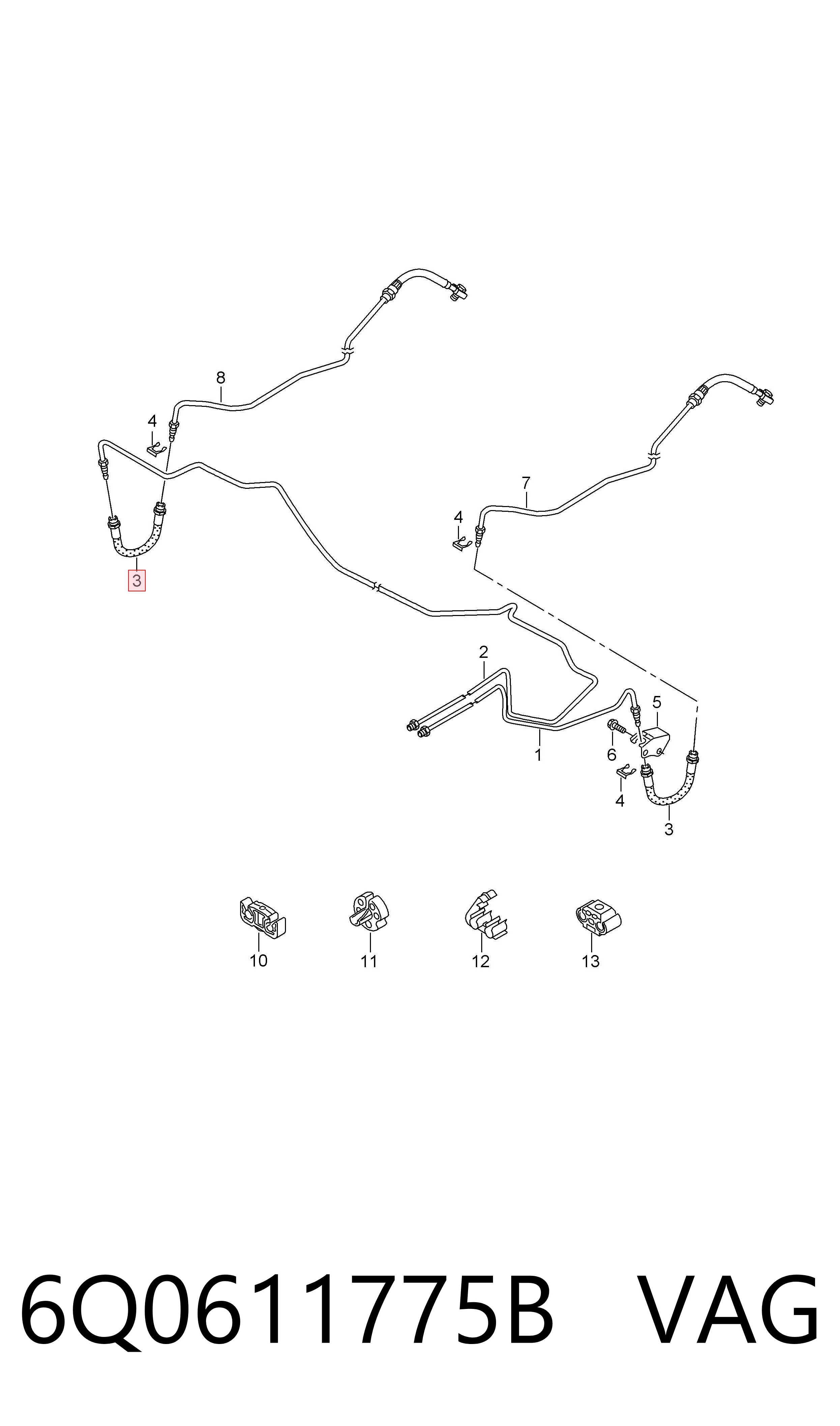 Шланг гальмівний задній VAG 6Q0611775B ціна, від 5.60 USD