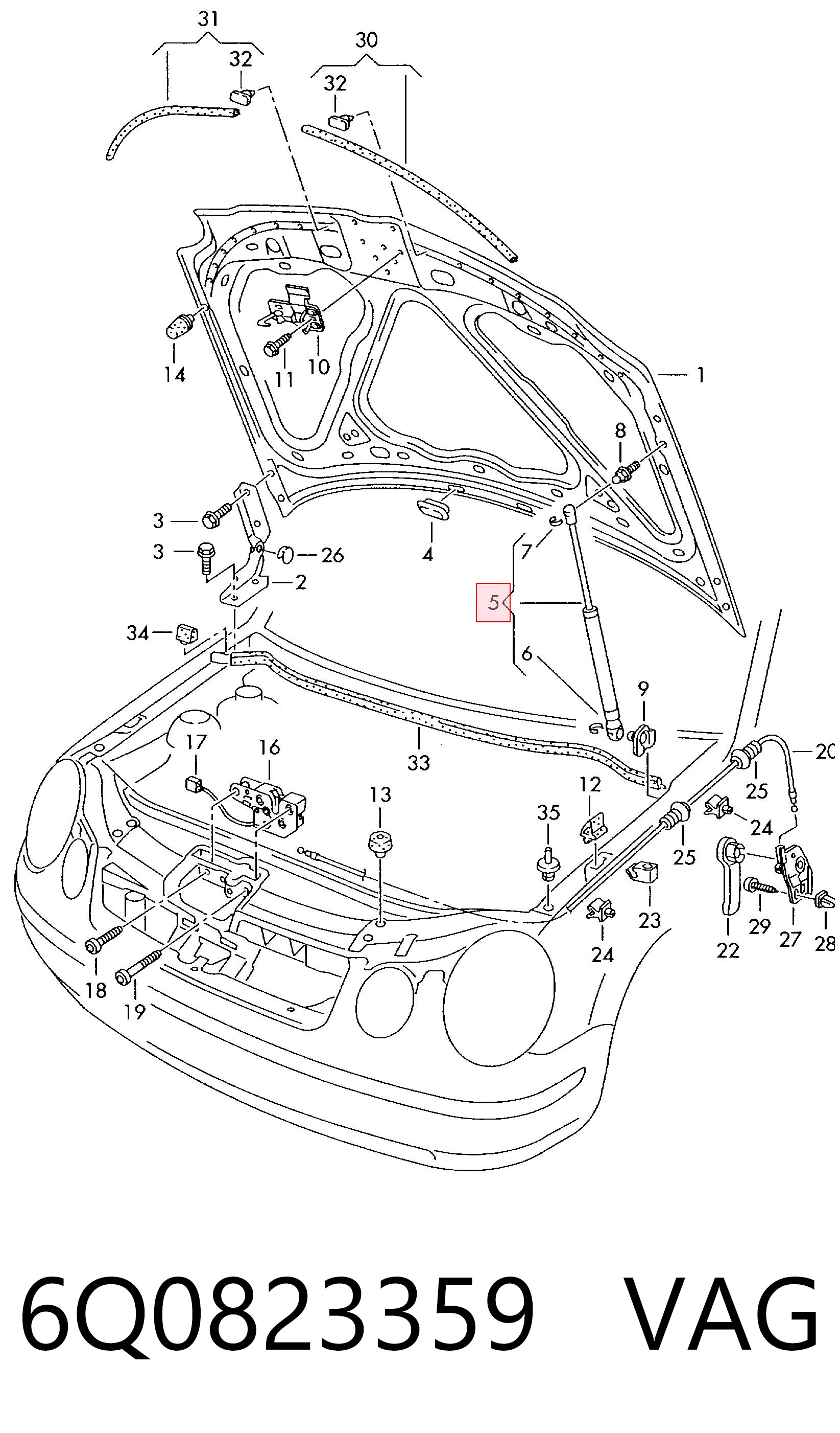 Стійка капота на Volkswagen Polo IV 9A4