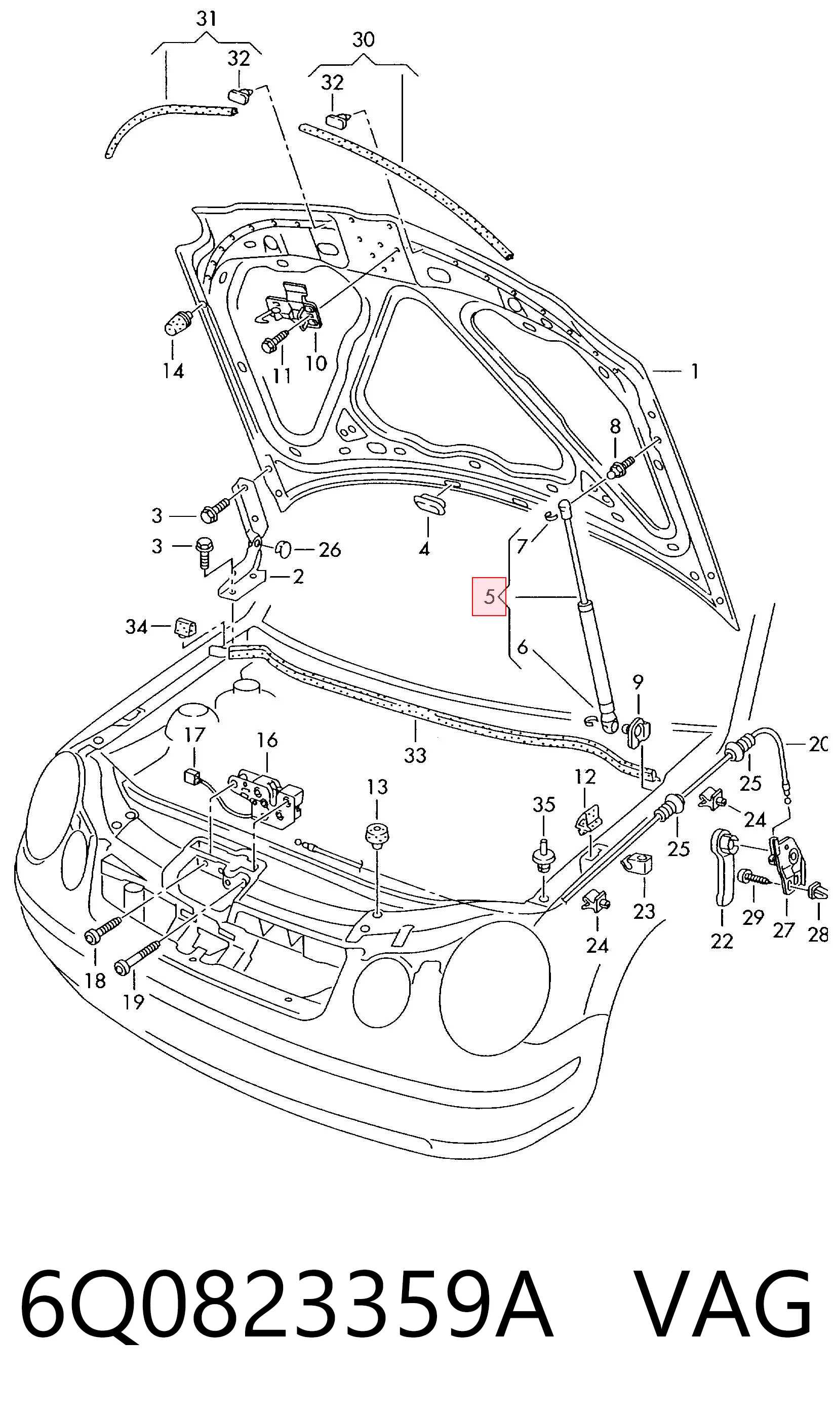 Амортизатор капота газовий Volkswagen Polo IV седан (9A4) (2002 - 2009) ціна, від 11.61 USD