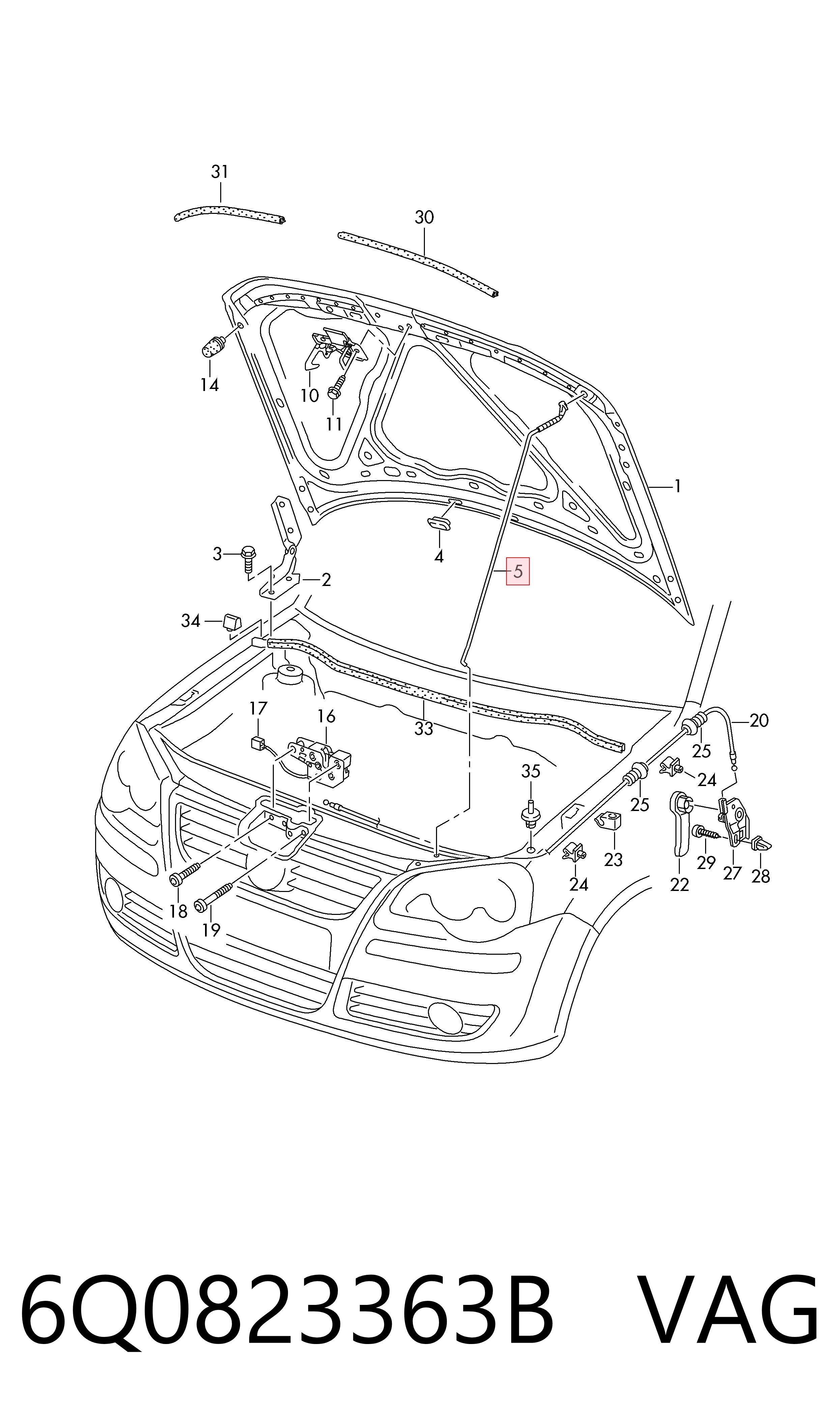 Стійка капота на Volkswagen Polo V 6R1, 6C1