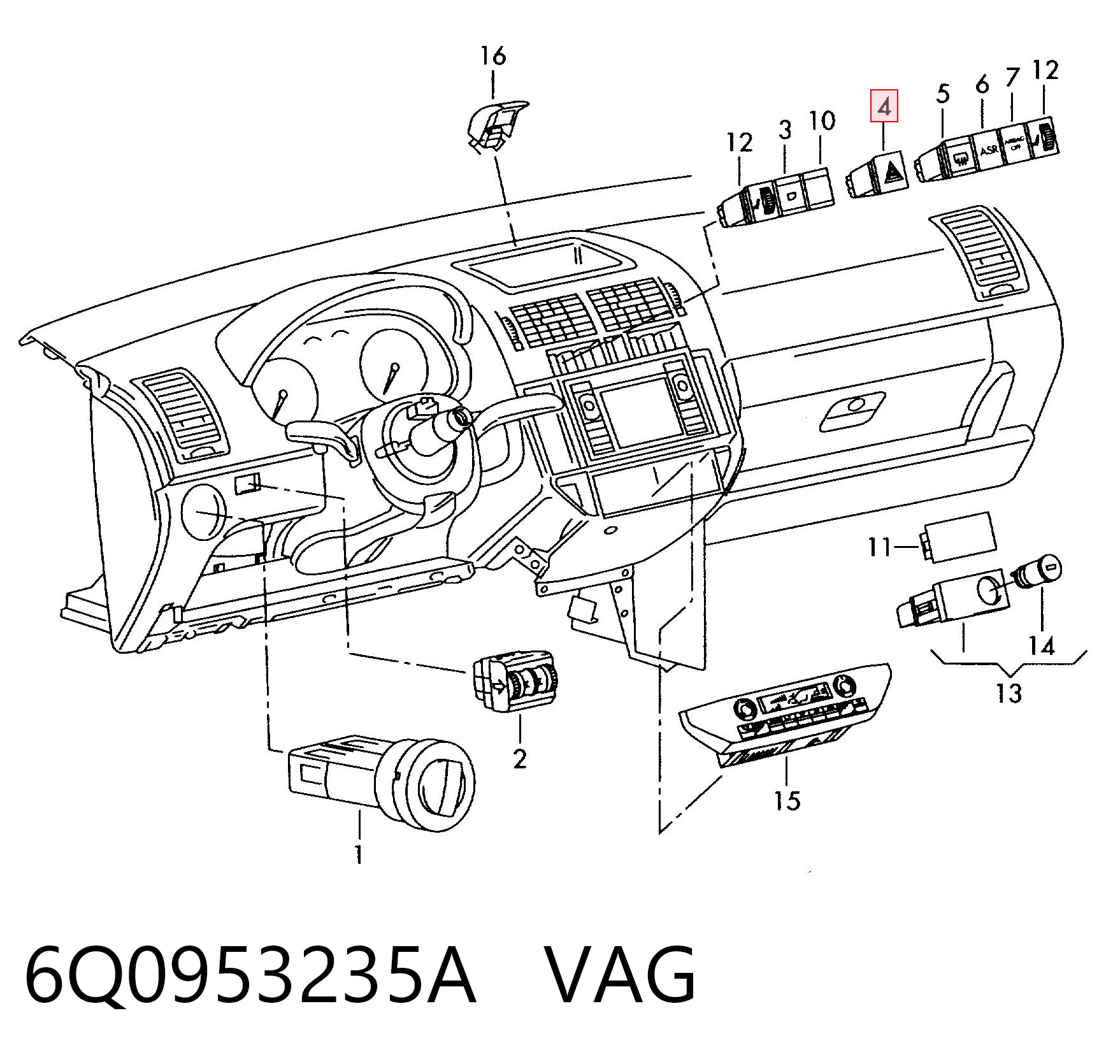 Аварійна кнопка на Volkswagen Polo V 6R1, 6C1