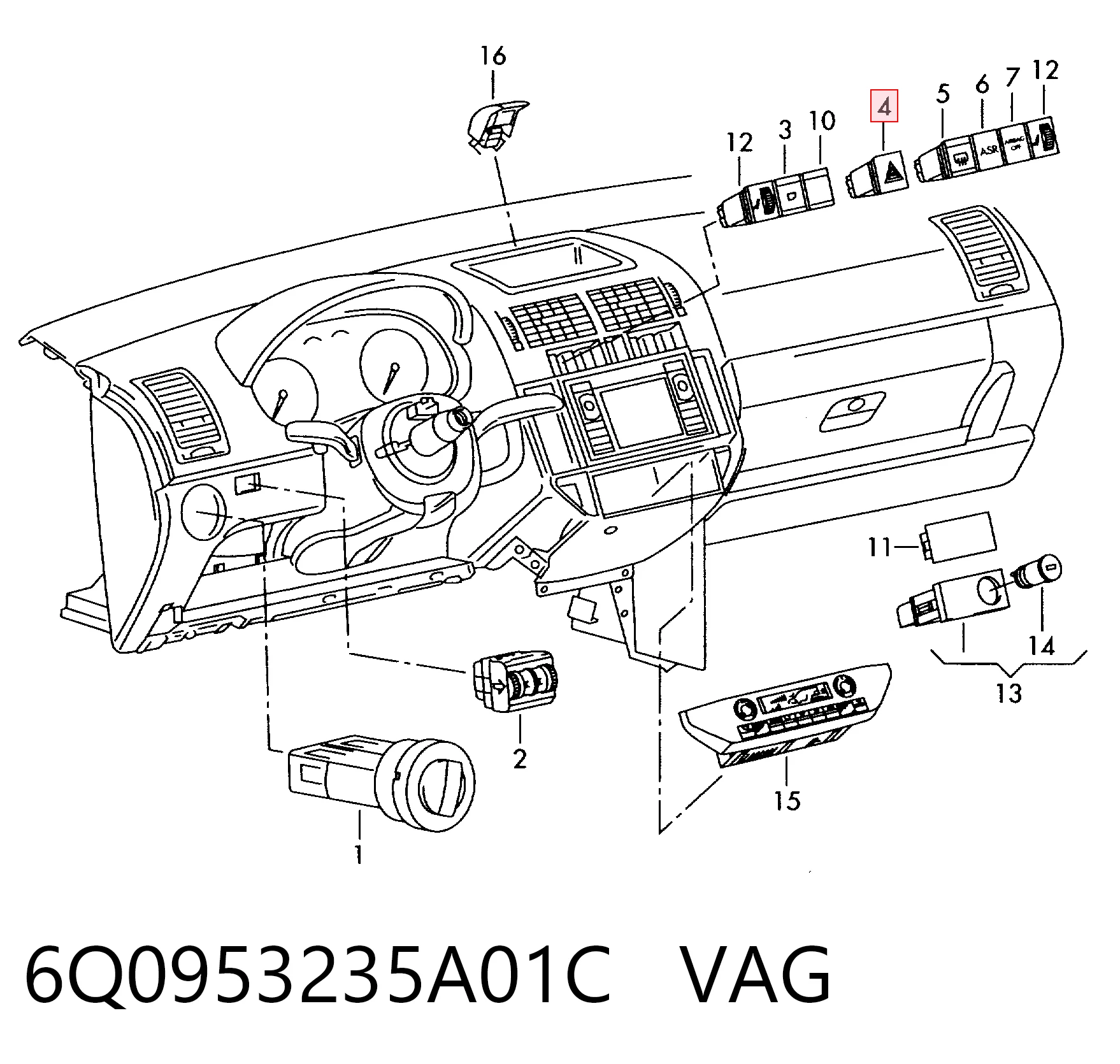 Аварійна кнопка на Volkswagen Polo V 6R1, 6C1