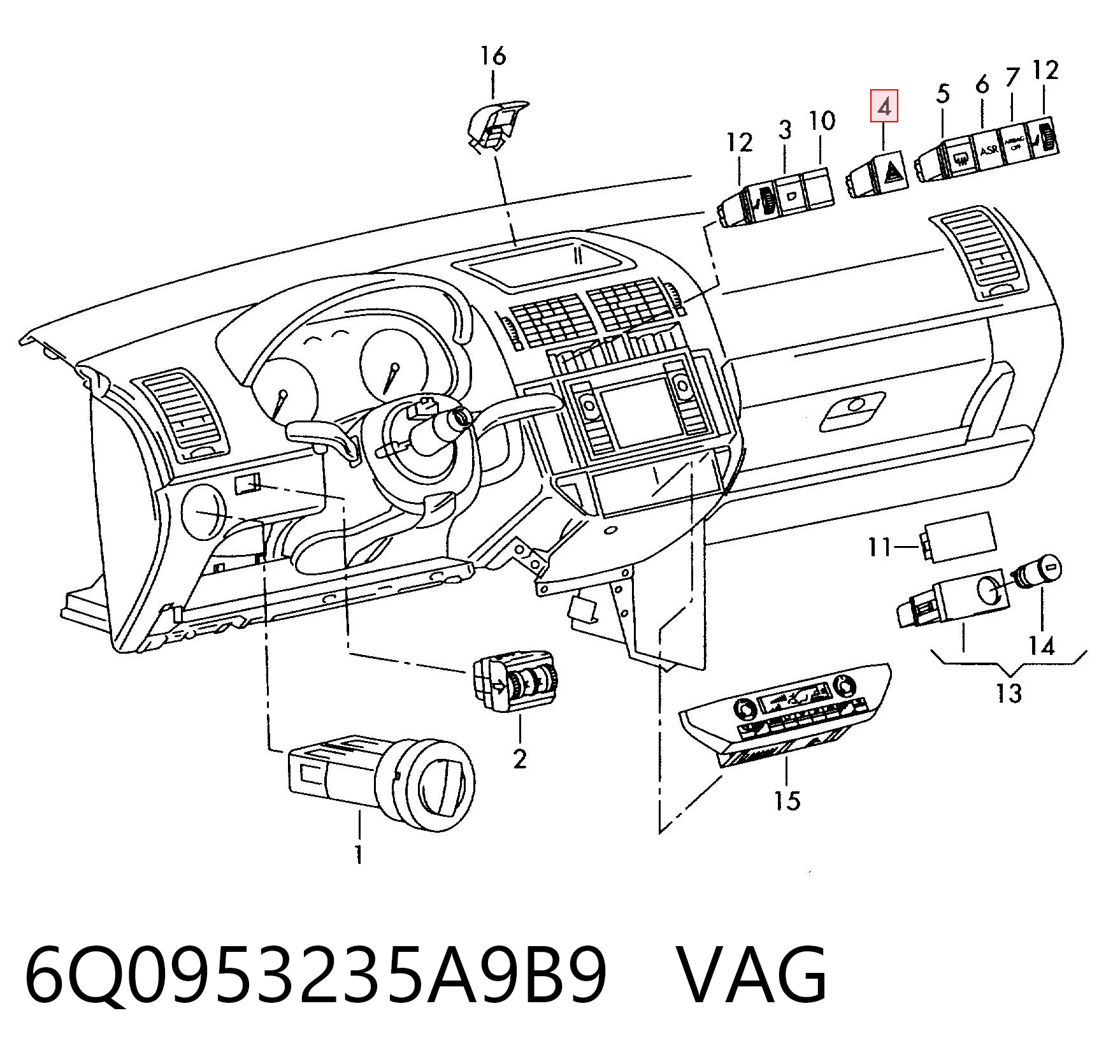 Аварійна кнопка на Volkswagen Polo V 6R1, 6C1