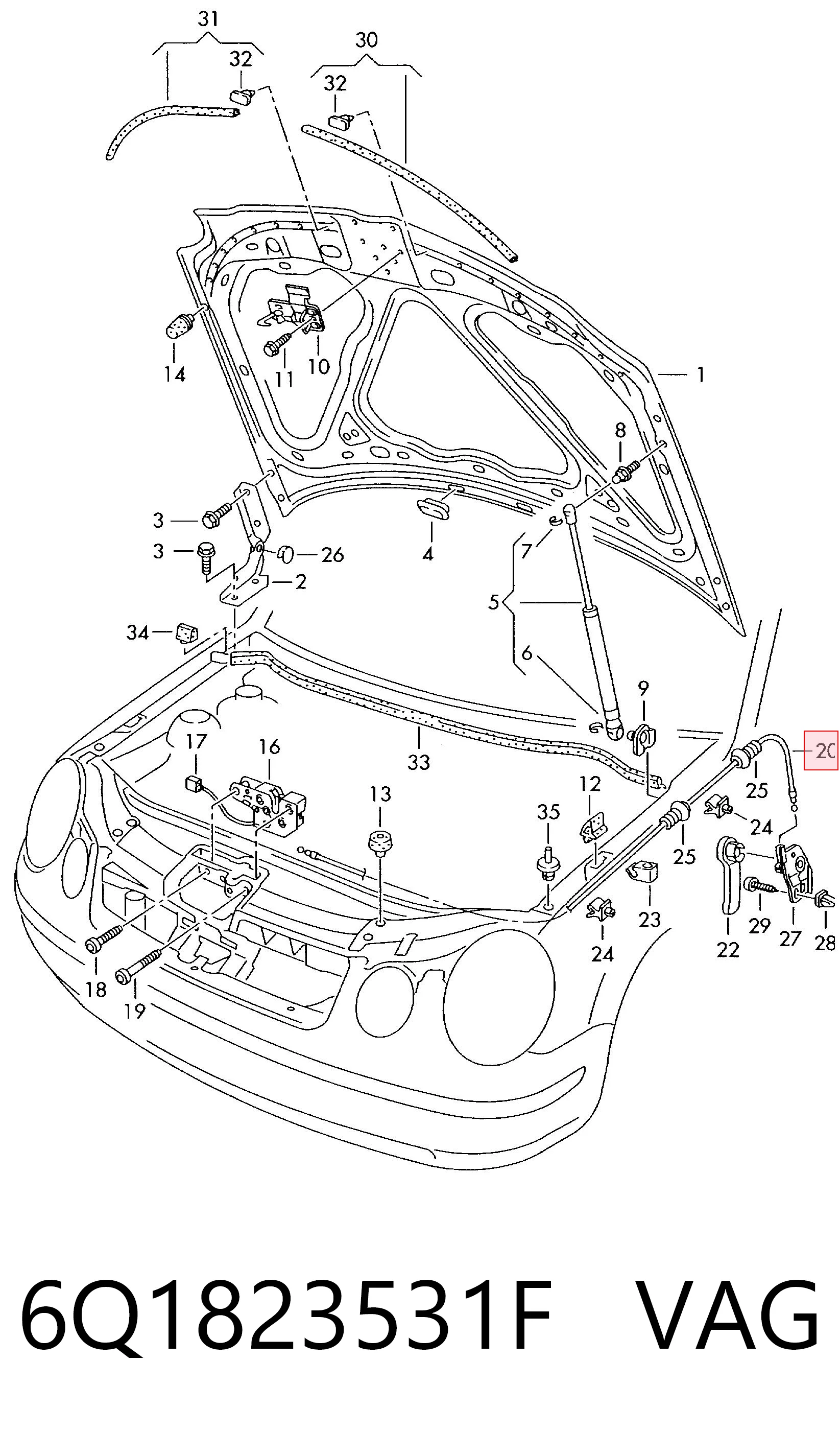 Трос замка капота на Volkswagen Polo IV 9N, 9A