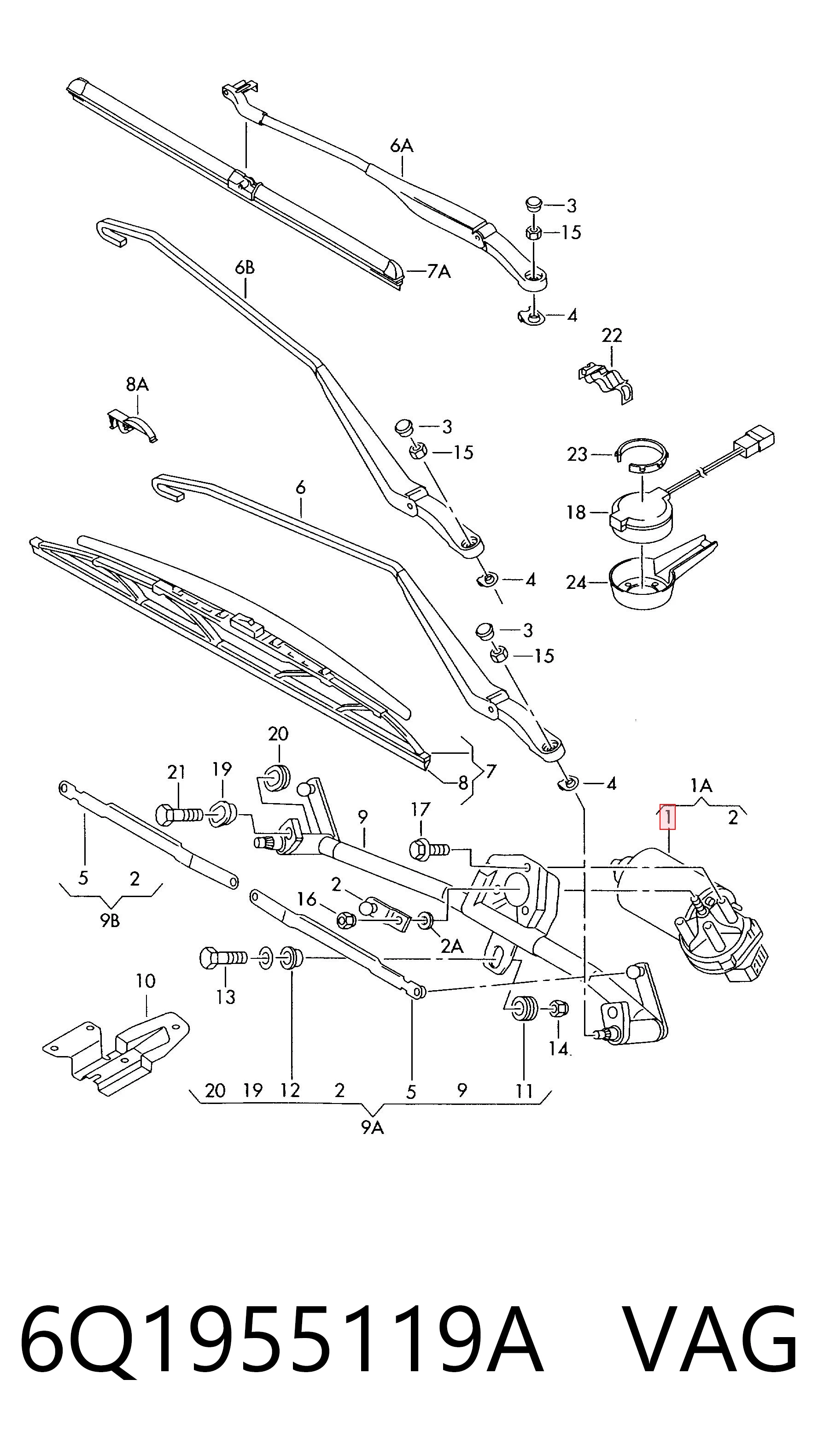 6Q1955119A VAG Мотор склоочисника скла (трапеції)