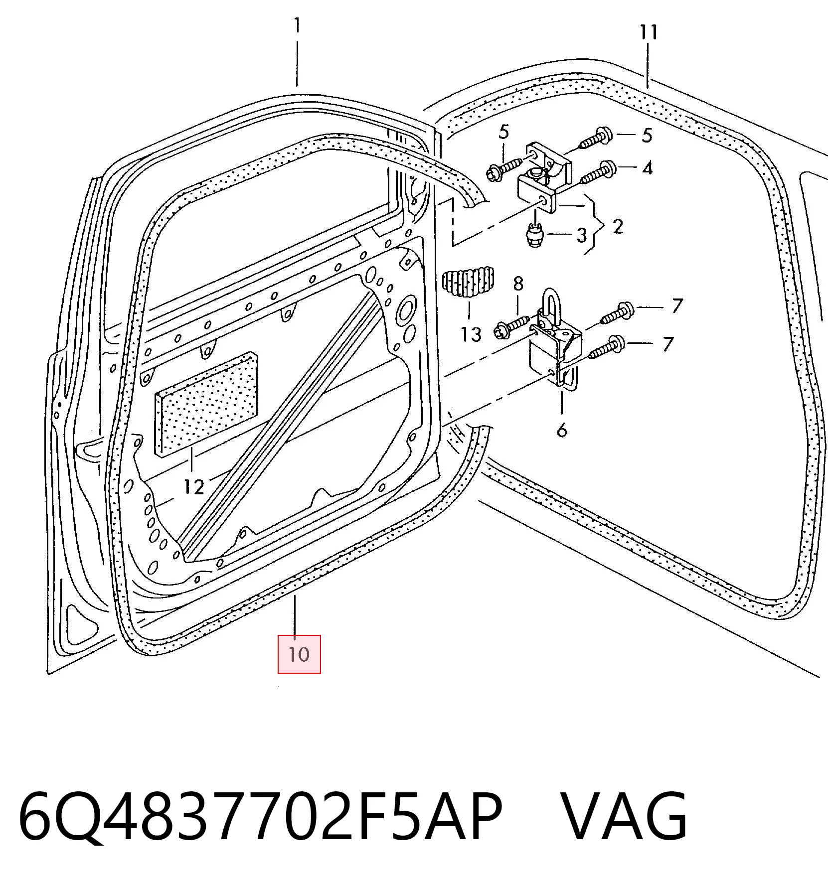 Купити 6Q4837702F5AP VAG Ущільнювач двері передньо, правої (на двері)