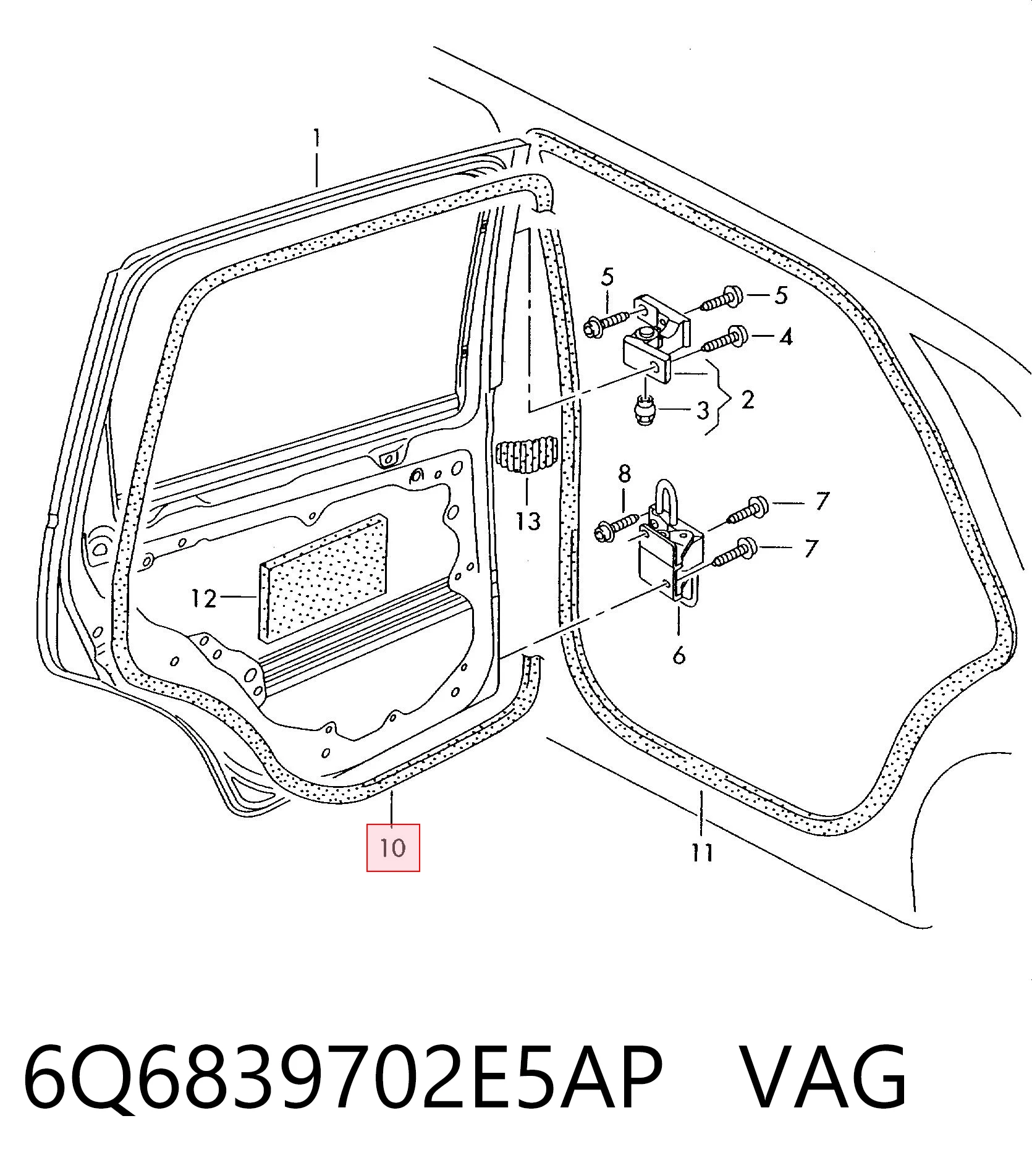 Купити 6Q6839702E5AP VAG Ущільнювач двері задньої правої (на двері)