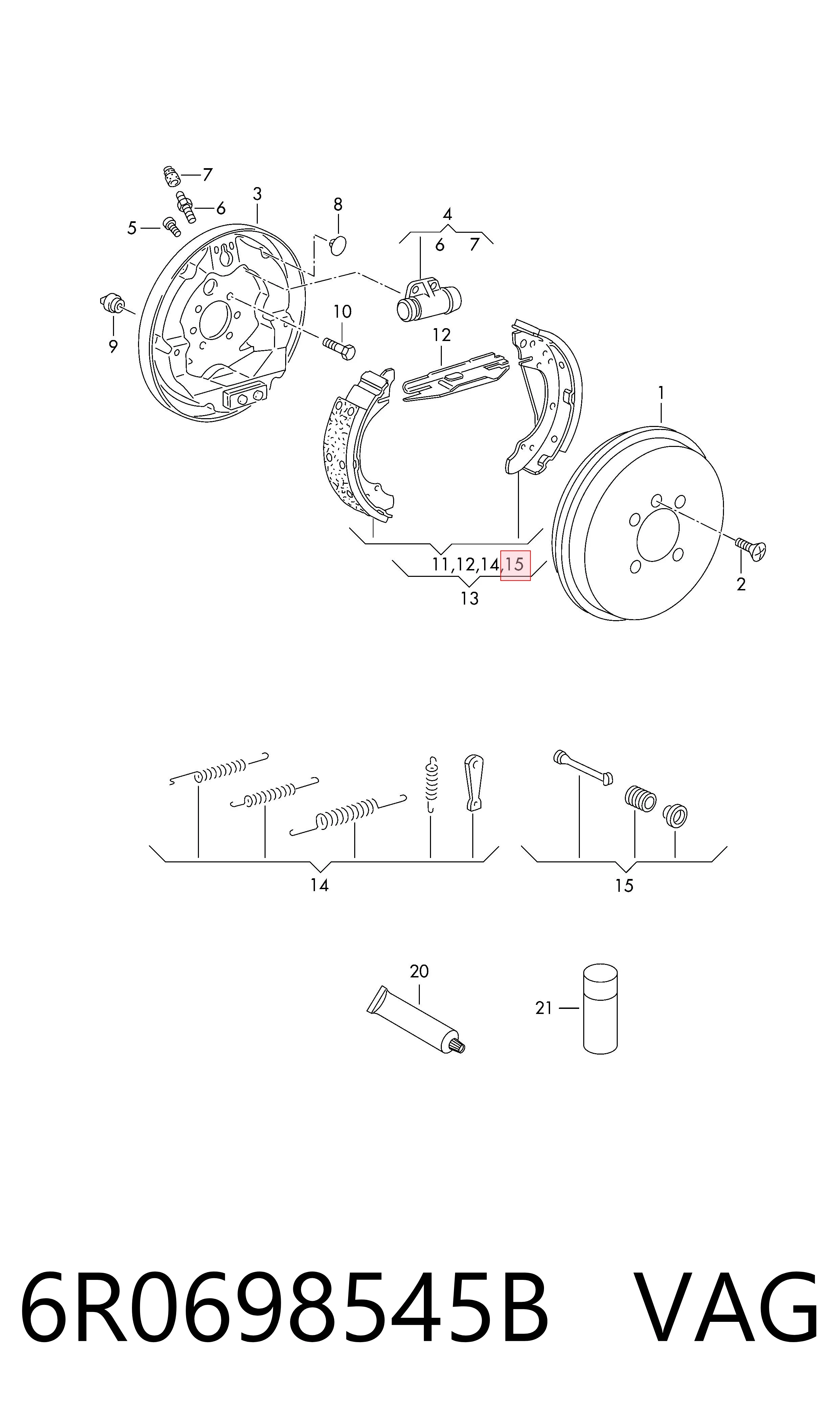 6R0698545B VAG Ремкомплект гальмівних колодок