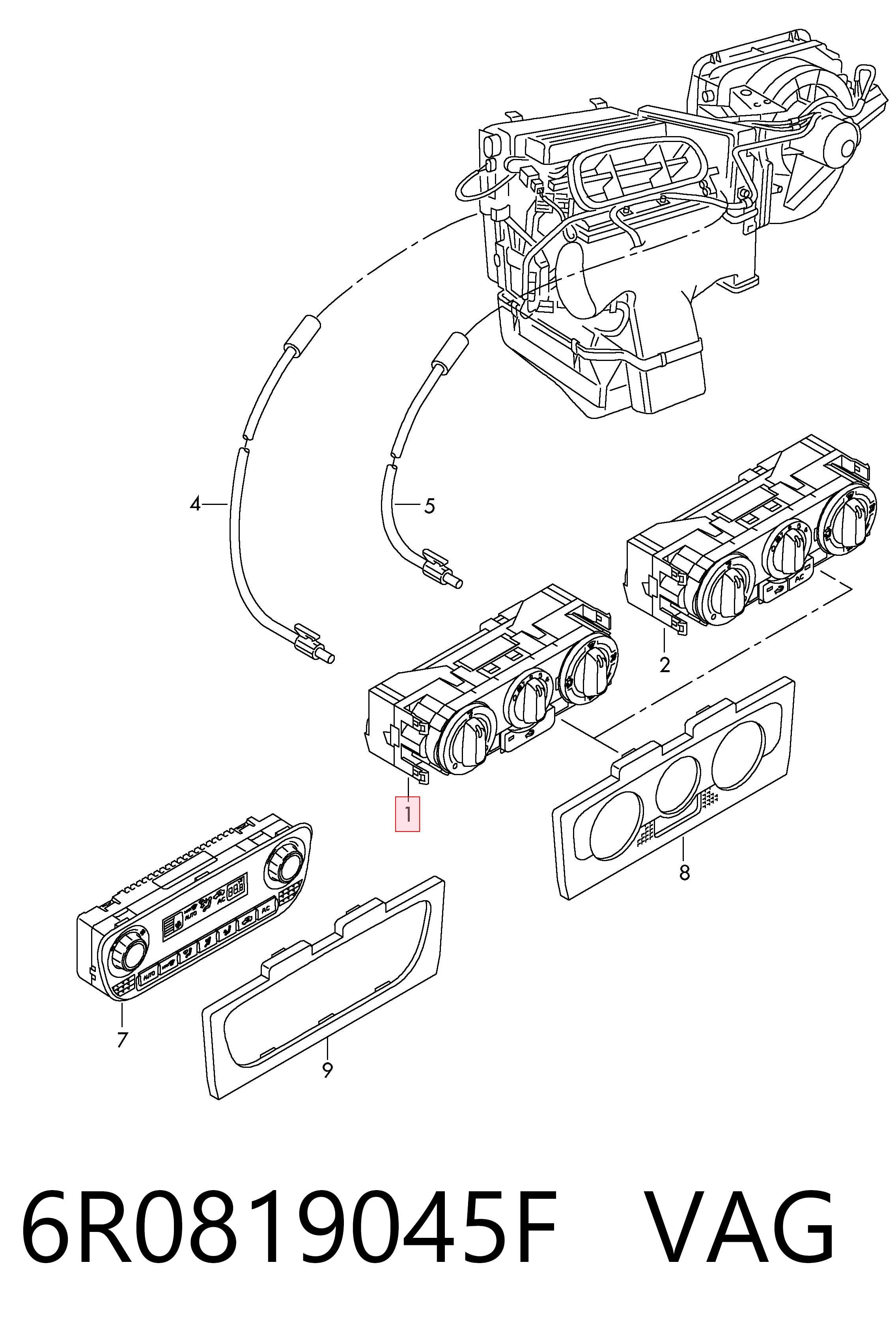 Механізм управління кондиціонером на Volkswagen Polo V RUS 602, 604, 612, 614