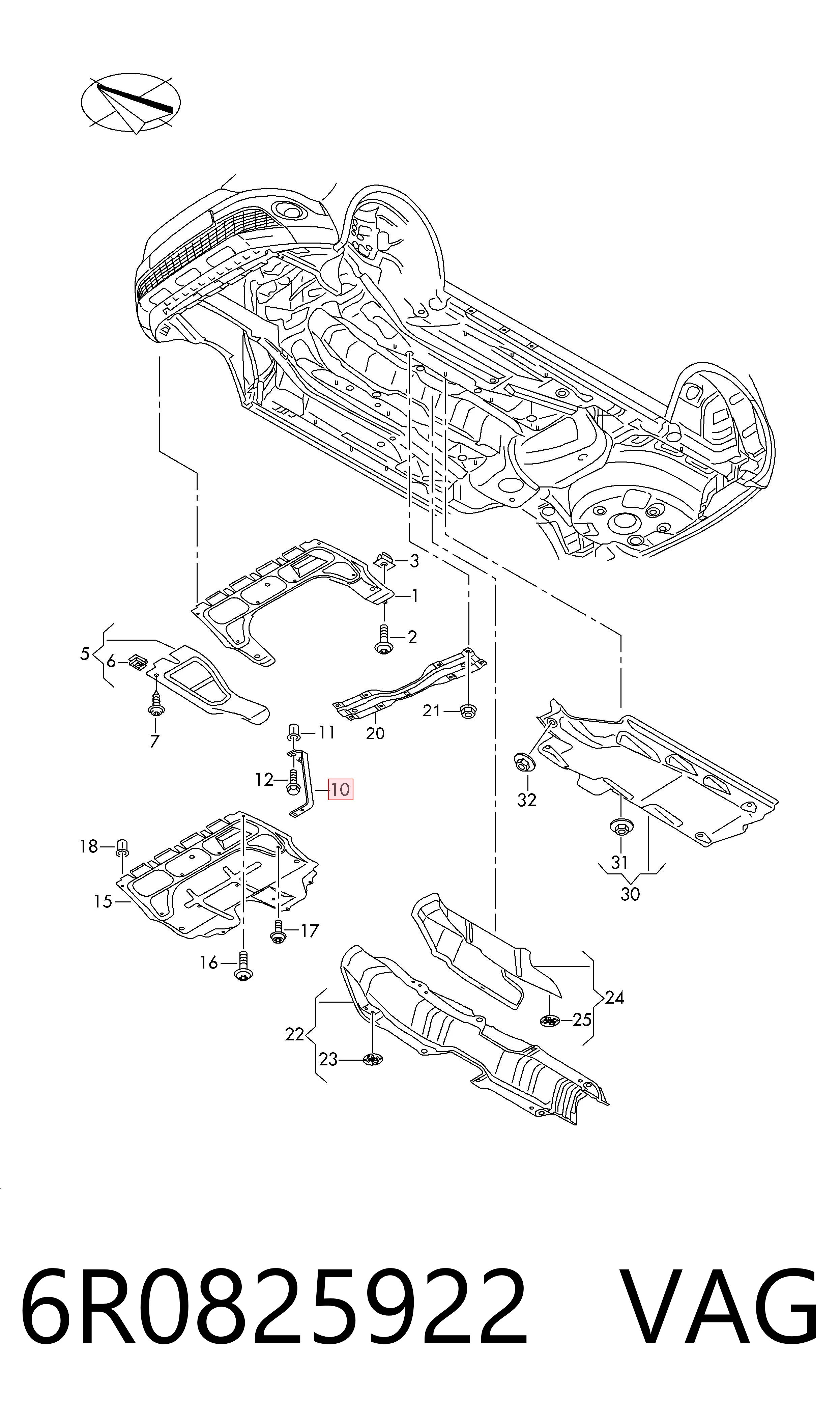 6R0825922 VAG Кронштейн кріплення захисту двигуна