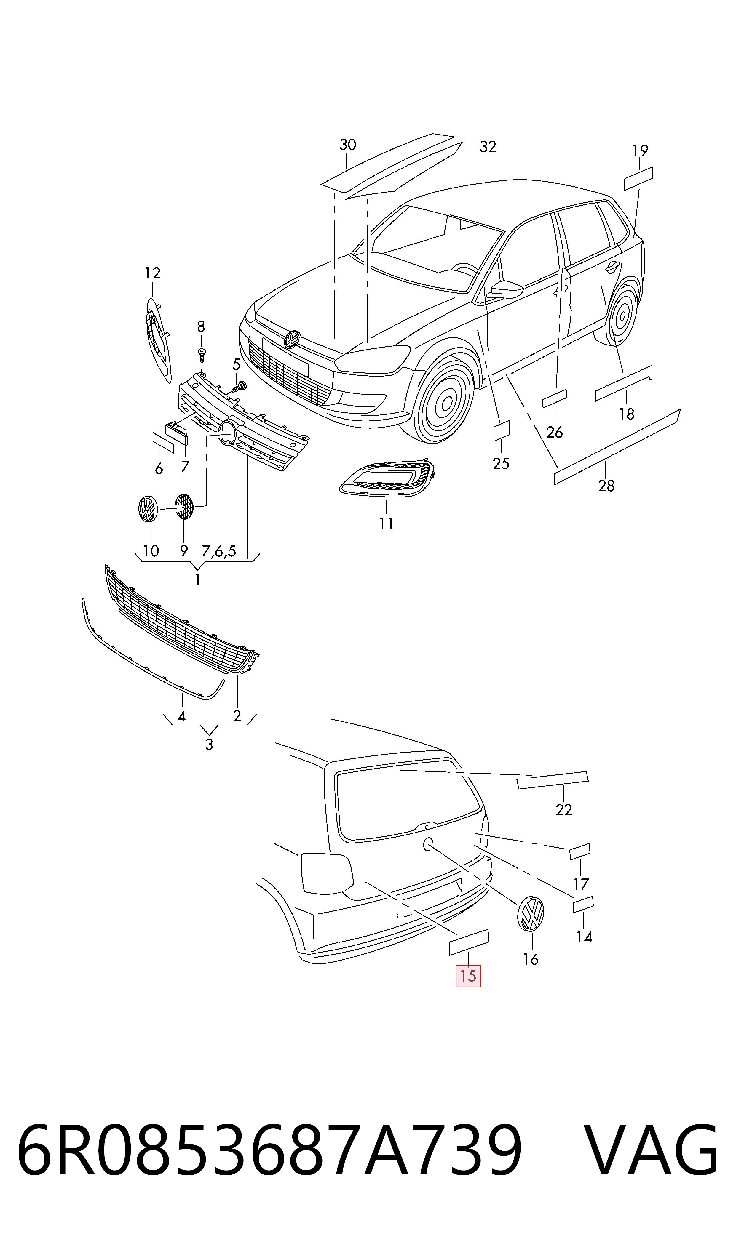 Купити Емблема кришки багажника Volkswagen Polo V 6R1, 6C1