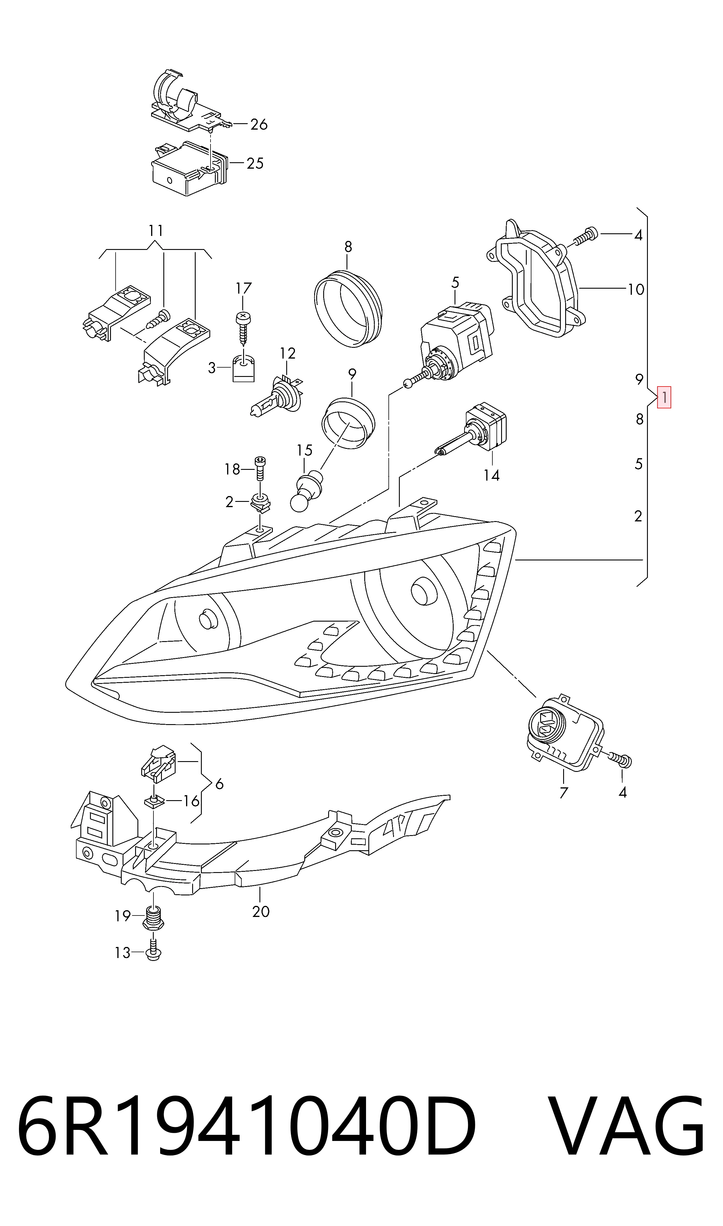 Основна фара - вставка VAG 6R1941040D ціна, від 794.71 USD