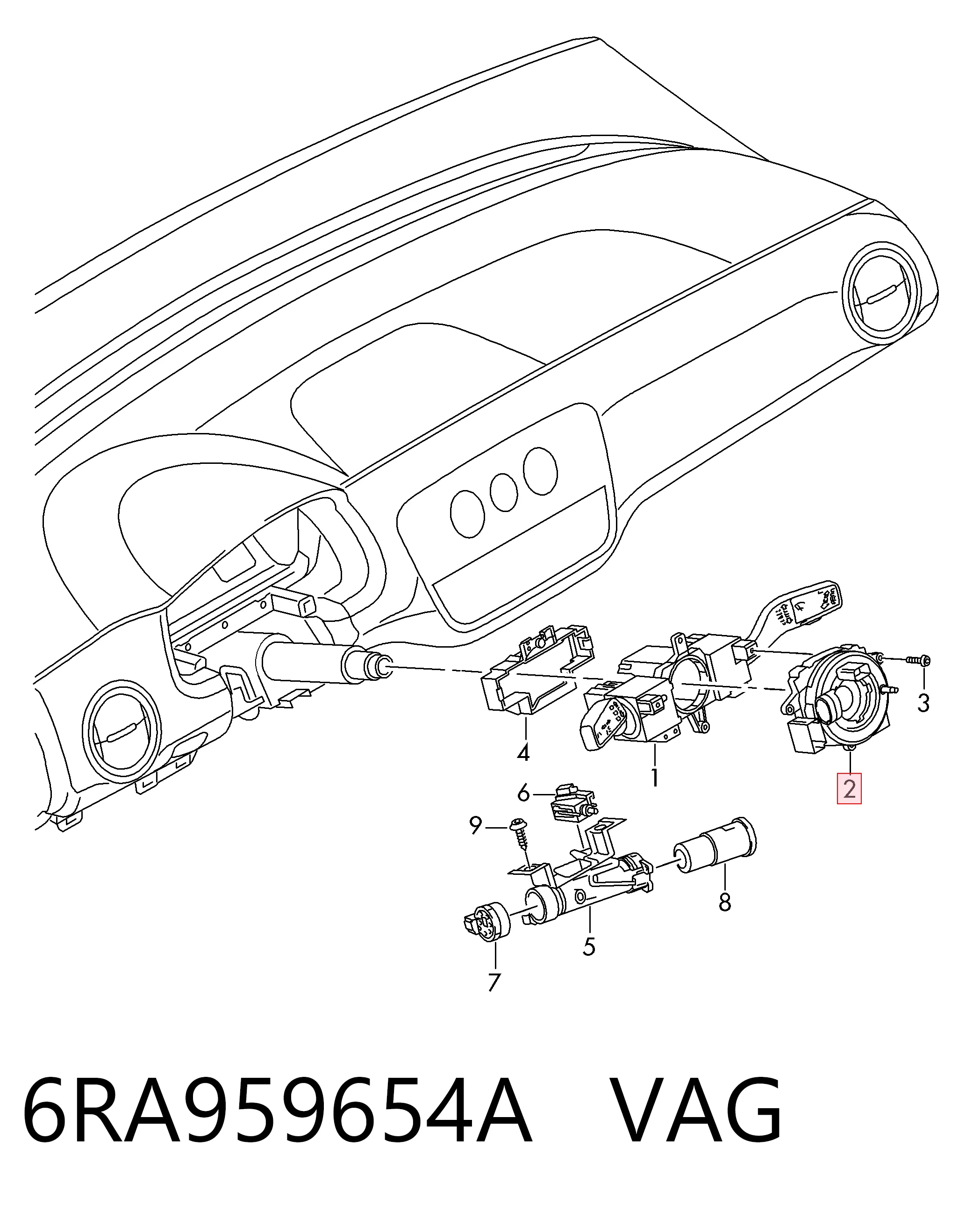 Шлейф керма VAG 6RA959654A ціна, від 83.69 USD