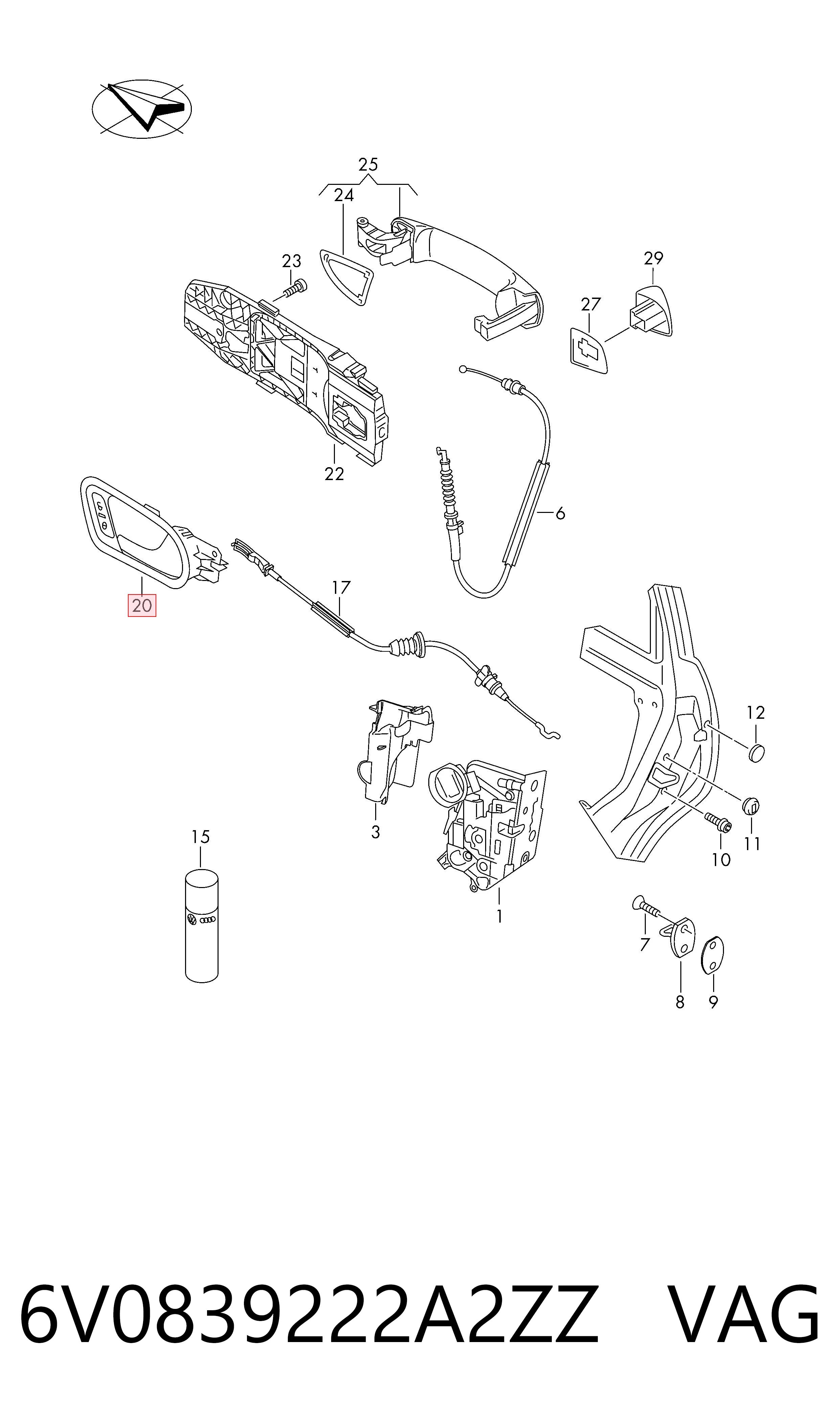 6V0839222A2ZZ VAG Ручка задніх дверей, внутрішня, права
