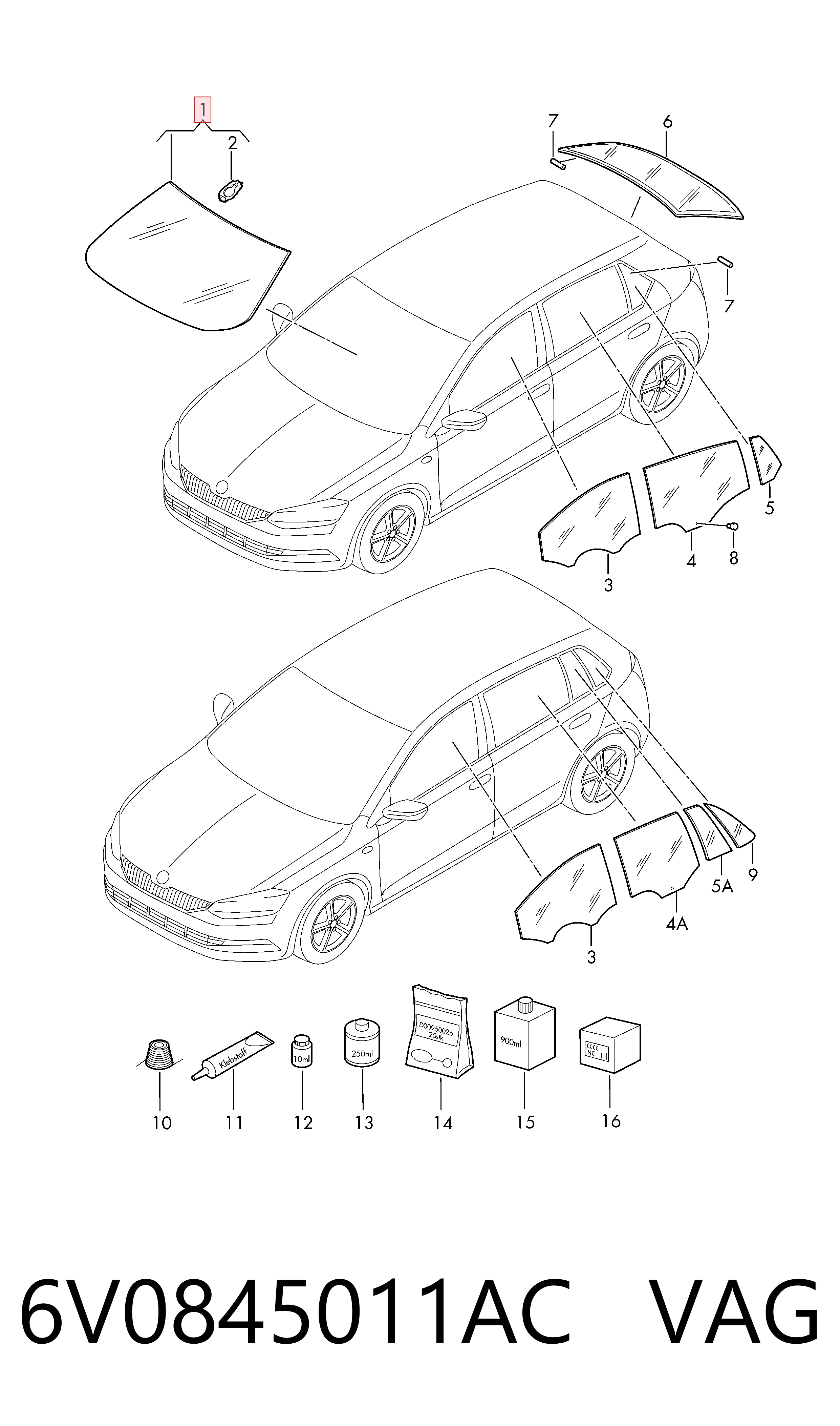 6V0845011AC VAG Автомобільне скло