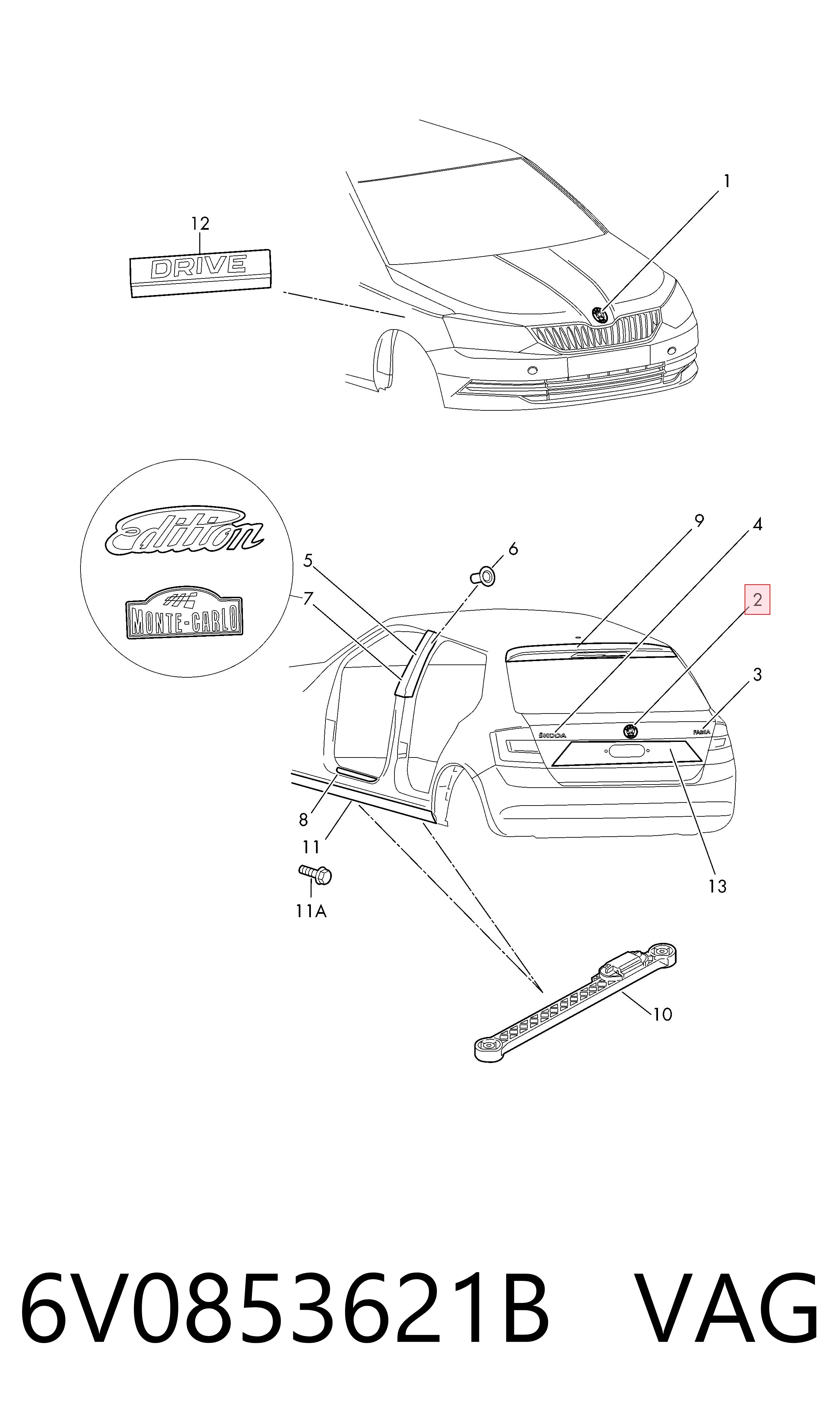 6V0853621B VAG Емблема кришки багажника, фірмовий значок